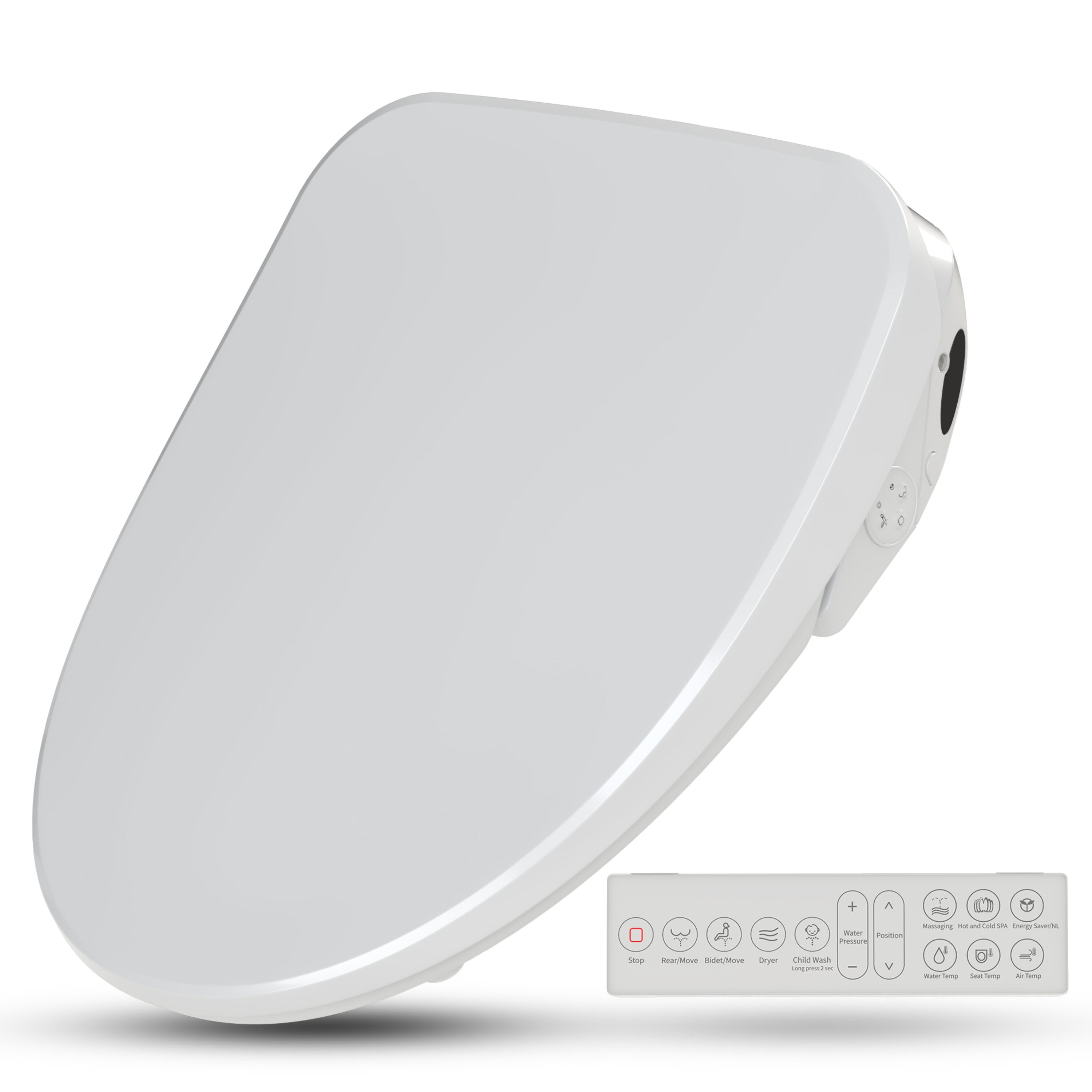 ANZZI TL-AZEB105B Plastic White Elongated Smart Soft Close Heated Bidet Toilet Seat