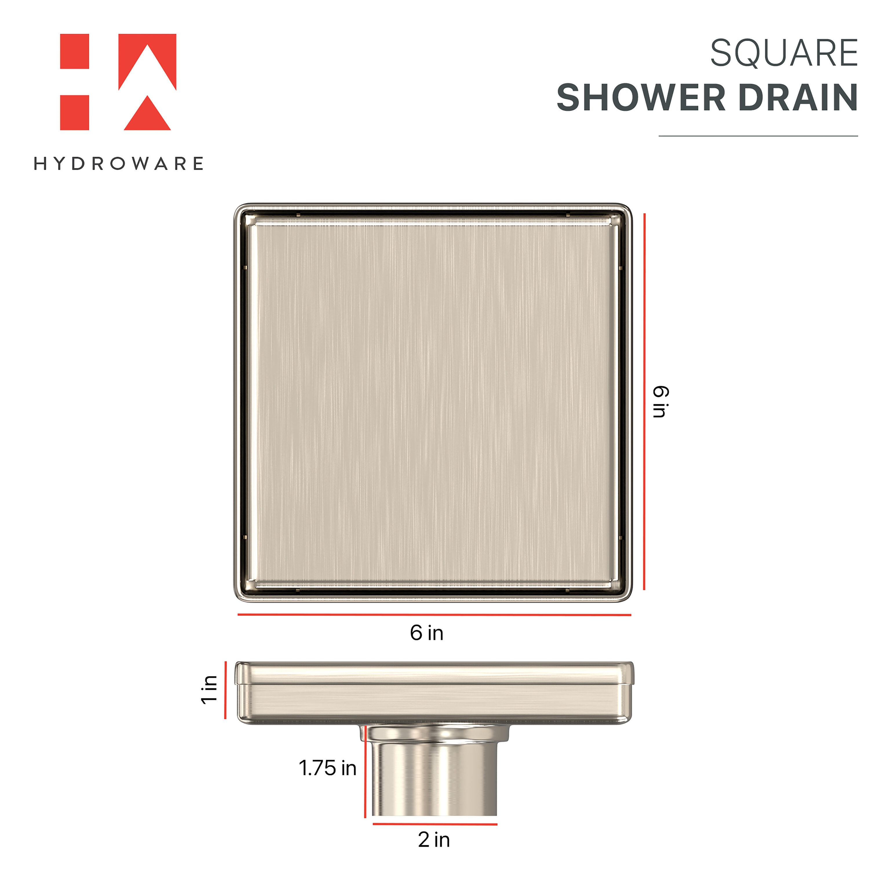 6-Inch Stainless Steel Square Shower Drain with Hair Strainer