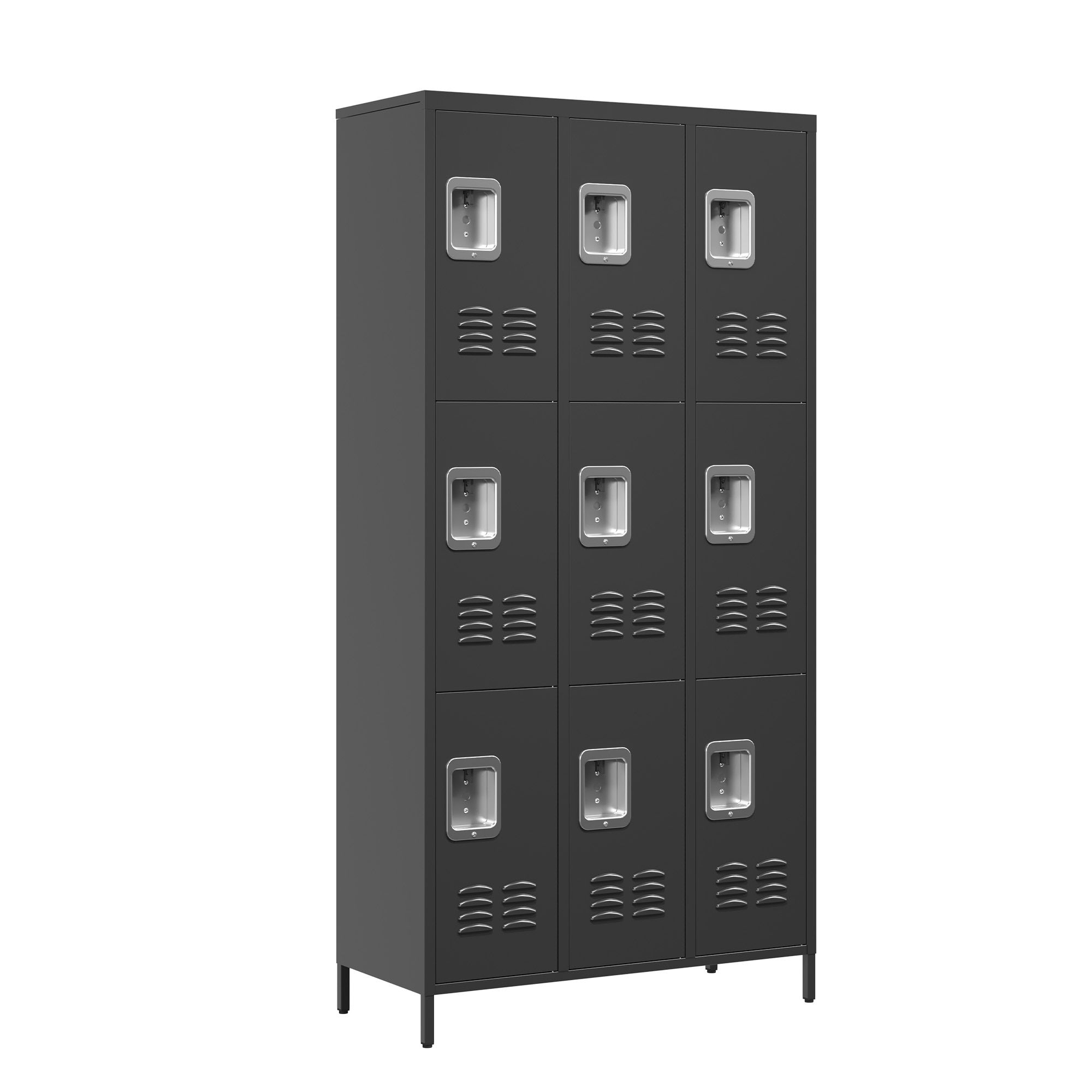 LUXEYARD 9 Door 72 inch H Metal Lockers With Lock for Employees School Office Gym Bedroom Storage Gray Assembly Required Black #DS-R-8P282152