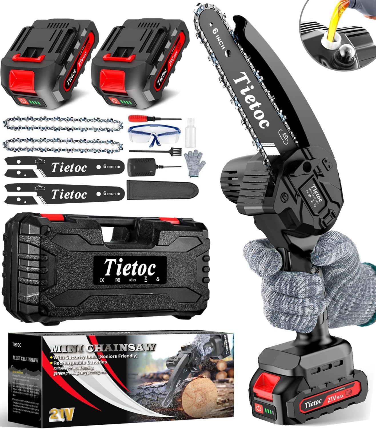 Tietoc Mini Chainsaw 6 Inch Cordless Portable Electric Chain Saw