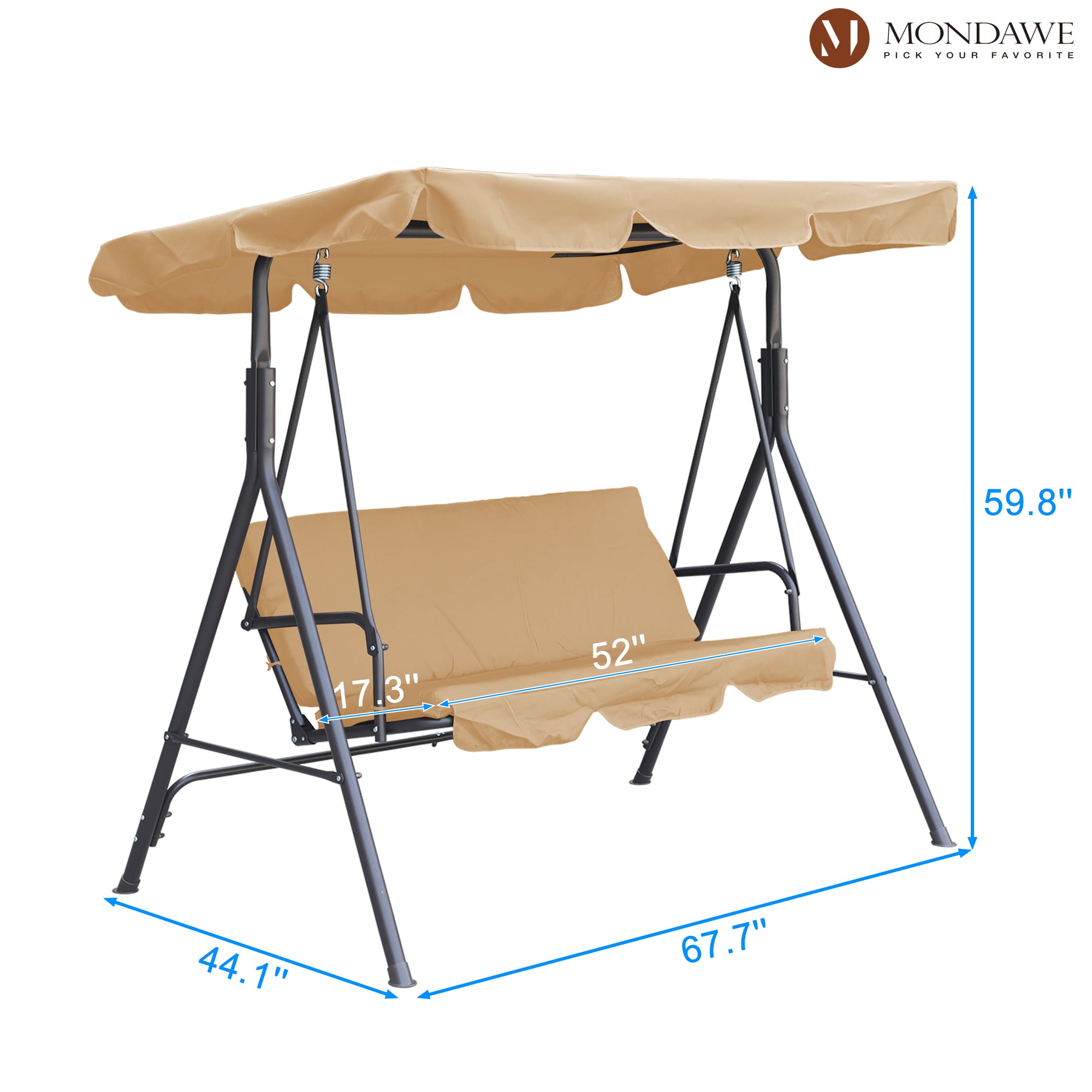 Mondawe 3-person Khaki Steel Outdoor Swing in the Porch Swings ...