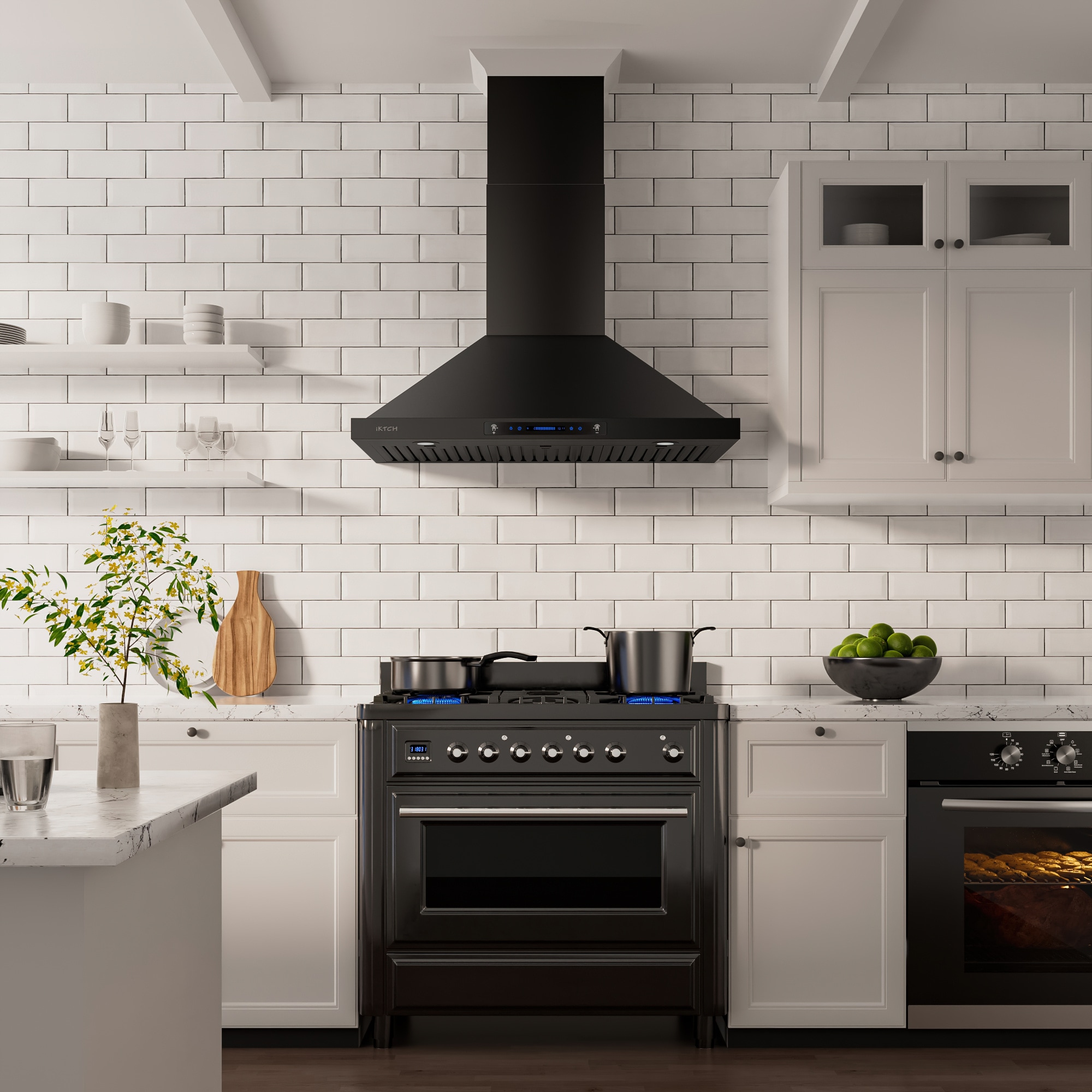 iKTCH 36-in 900-CFM Ducted Matte Black Wall-Mounted Range Hood with  Charcoal Filter in the Wall-Mounted Range Hoods department at