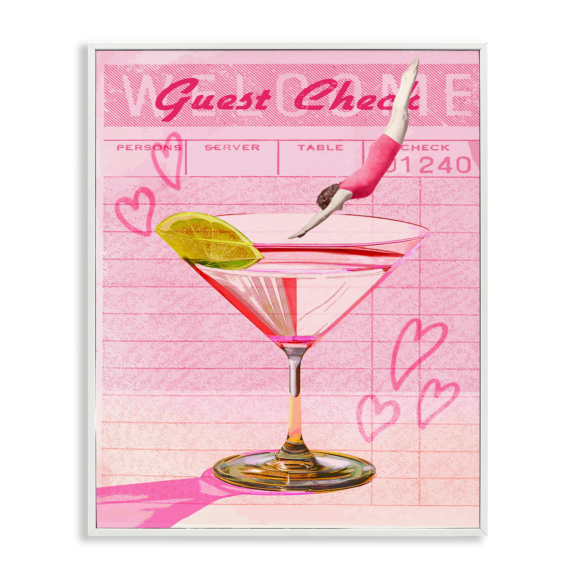 Stupell Industries BT-092-WFR-24X30 Diver into Cocktail Guest Check White Framed Giclee Art By Lil Rue 24 x 30