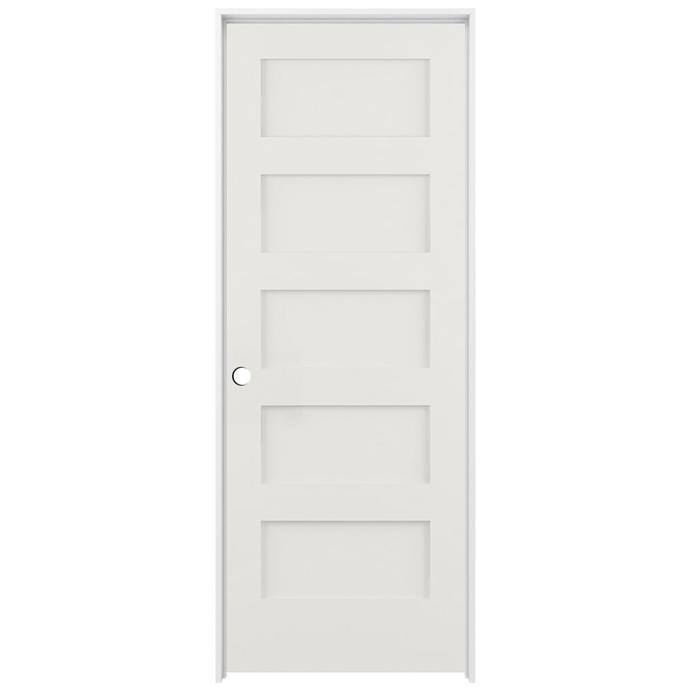 RELIABILT Shaker 30-in x 80-in Snow Storm 5-panel Equal Solid Core Prefinished Pine Mdf Right Hand Inswing Single Prehung Interior Door in White -  LO1369741