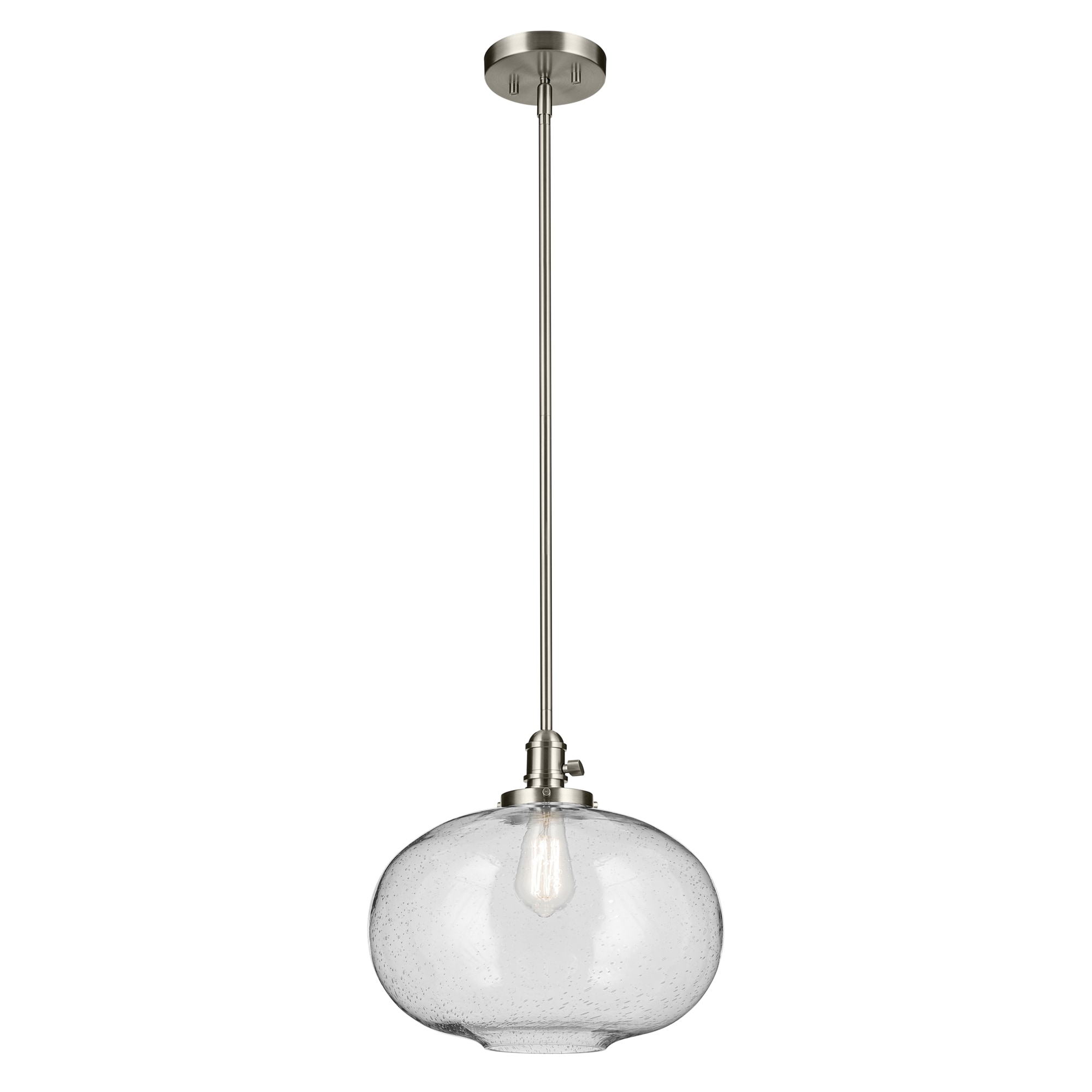 Kichler 43911NI Avery 1 -Light Brushed Nickel Industrial Seeded glass Globe Medium Hanging Pendant light