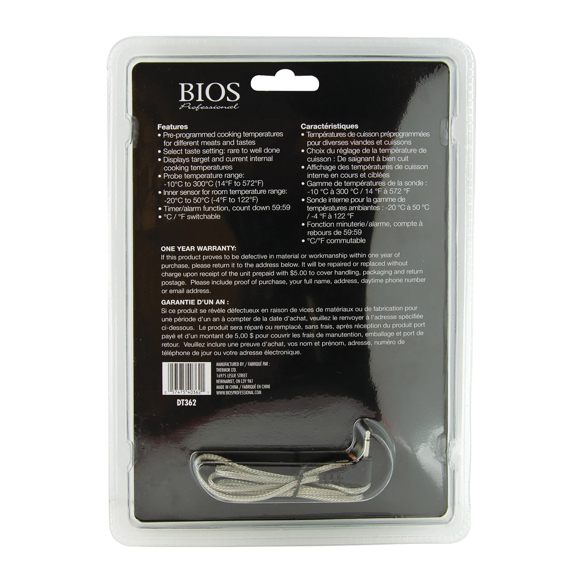 Bios Pre-Programmed Cooking Thermometer and Timer Gray