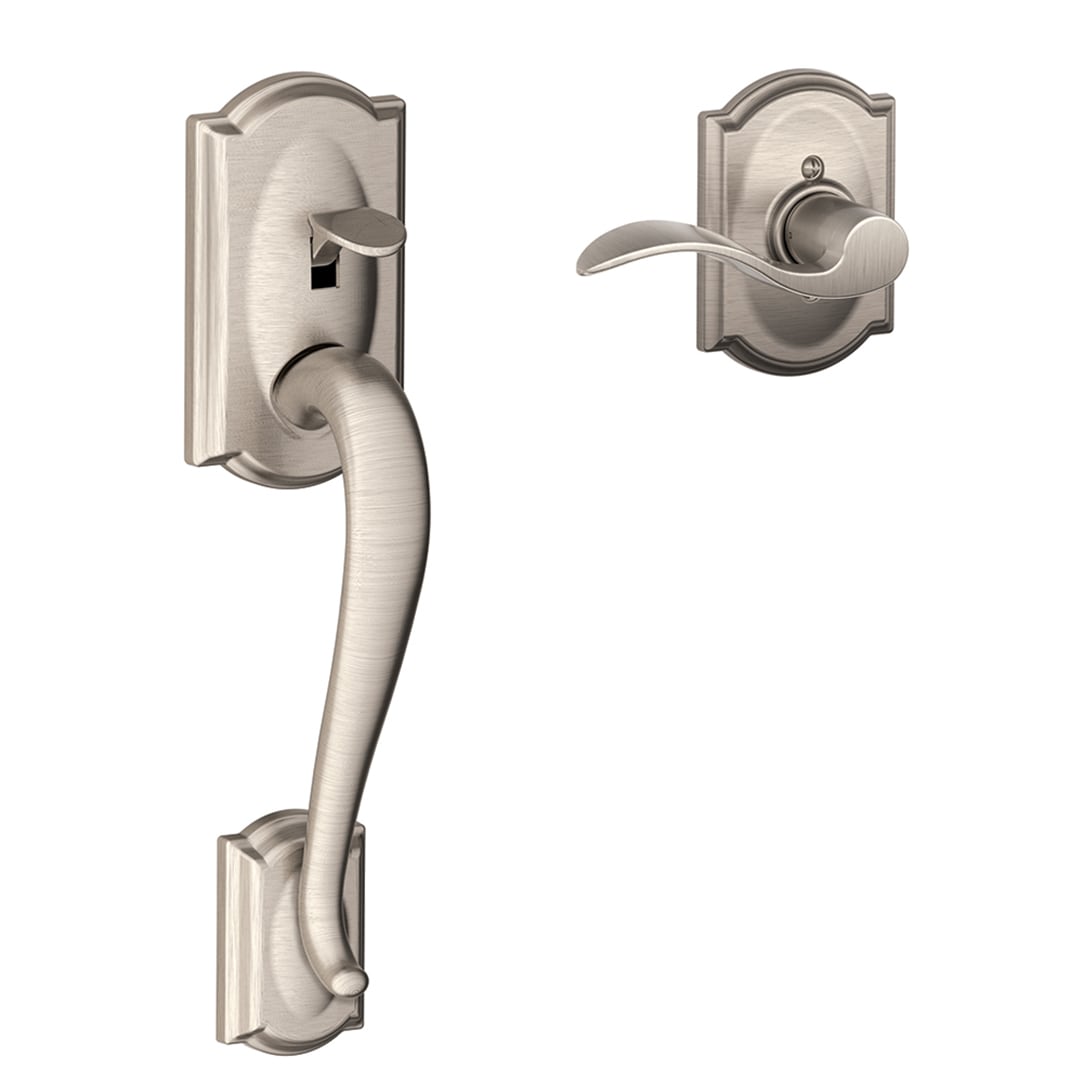 Schlage Camelot Satin Nickel Entry Door Handleset with Accent Lever in the  Handlesets department at