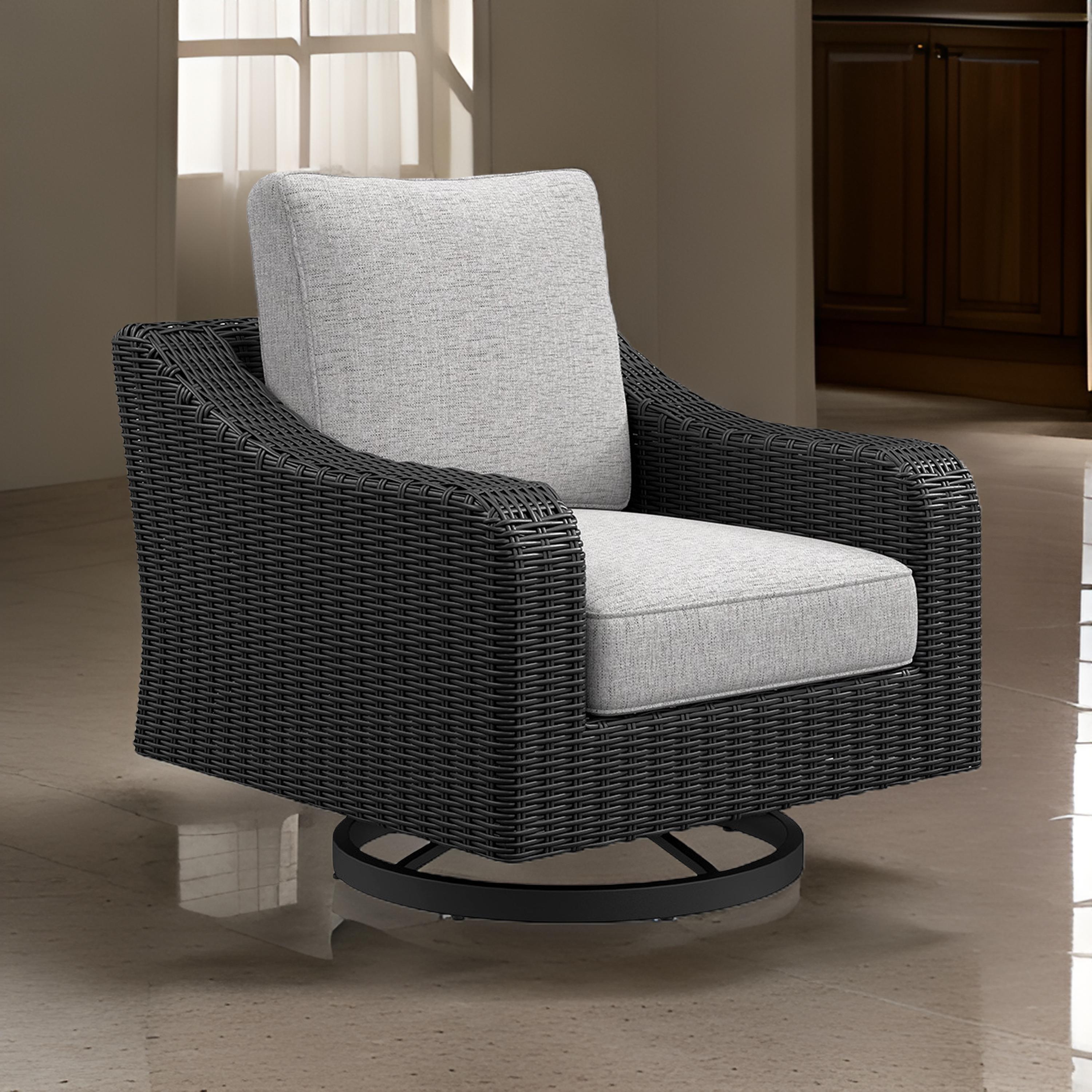Gray Resin Wicker Swivel Lounge Chair with Cushions