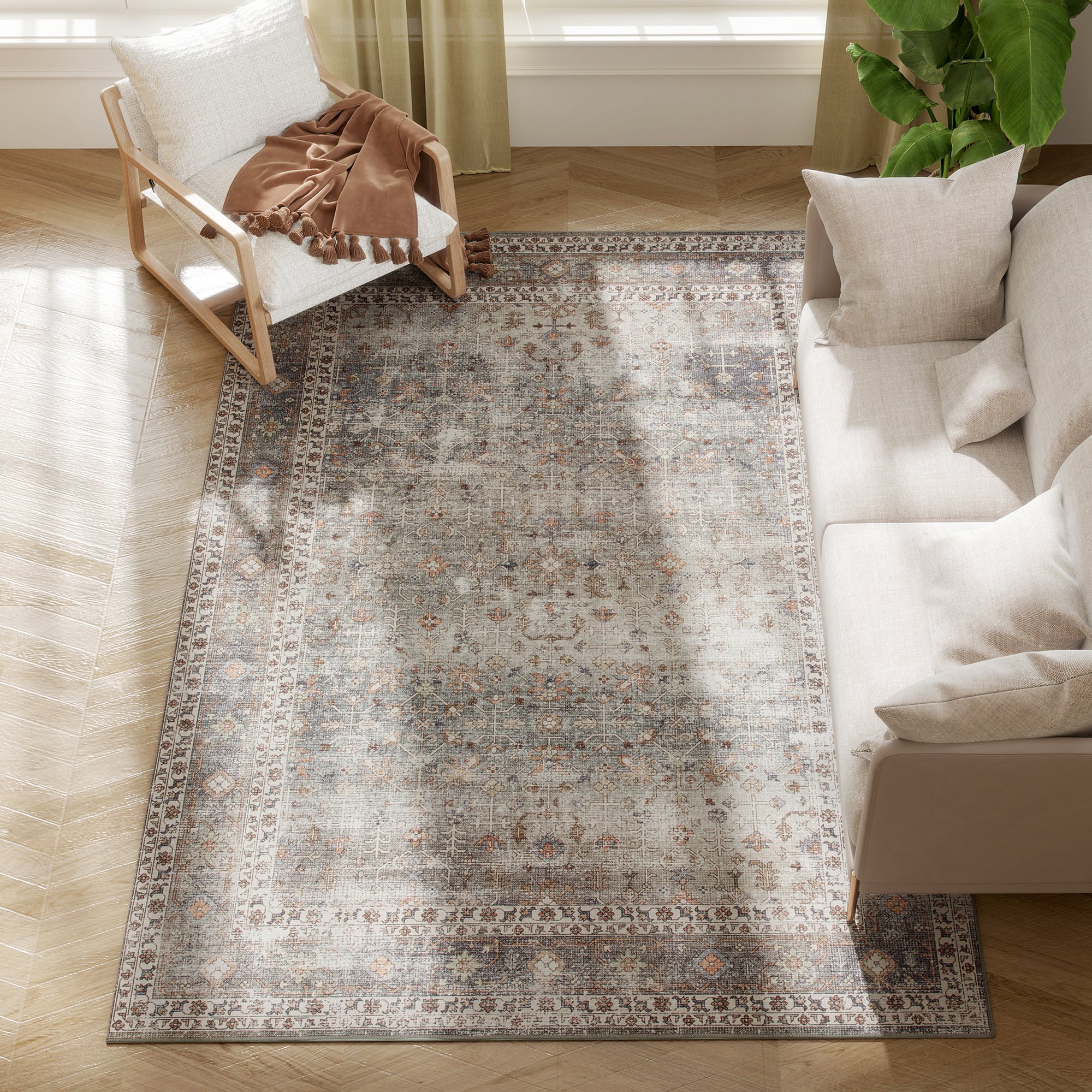 HomCom -  Area Rug 5x7 Machine Washable Rug Non Slip Traditional Floor Cover Foldable Carpet for ...