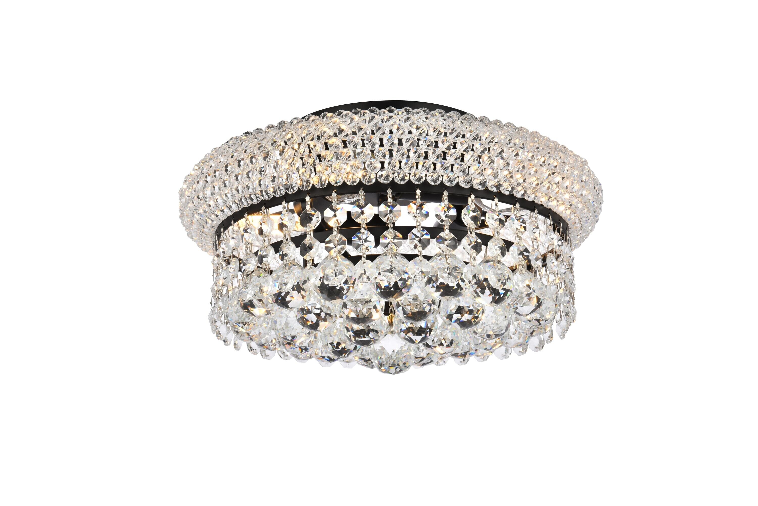 Primo 12-Inch Black and Crystal Flush Mount Light Fixture