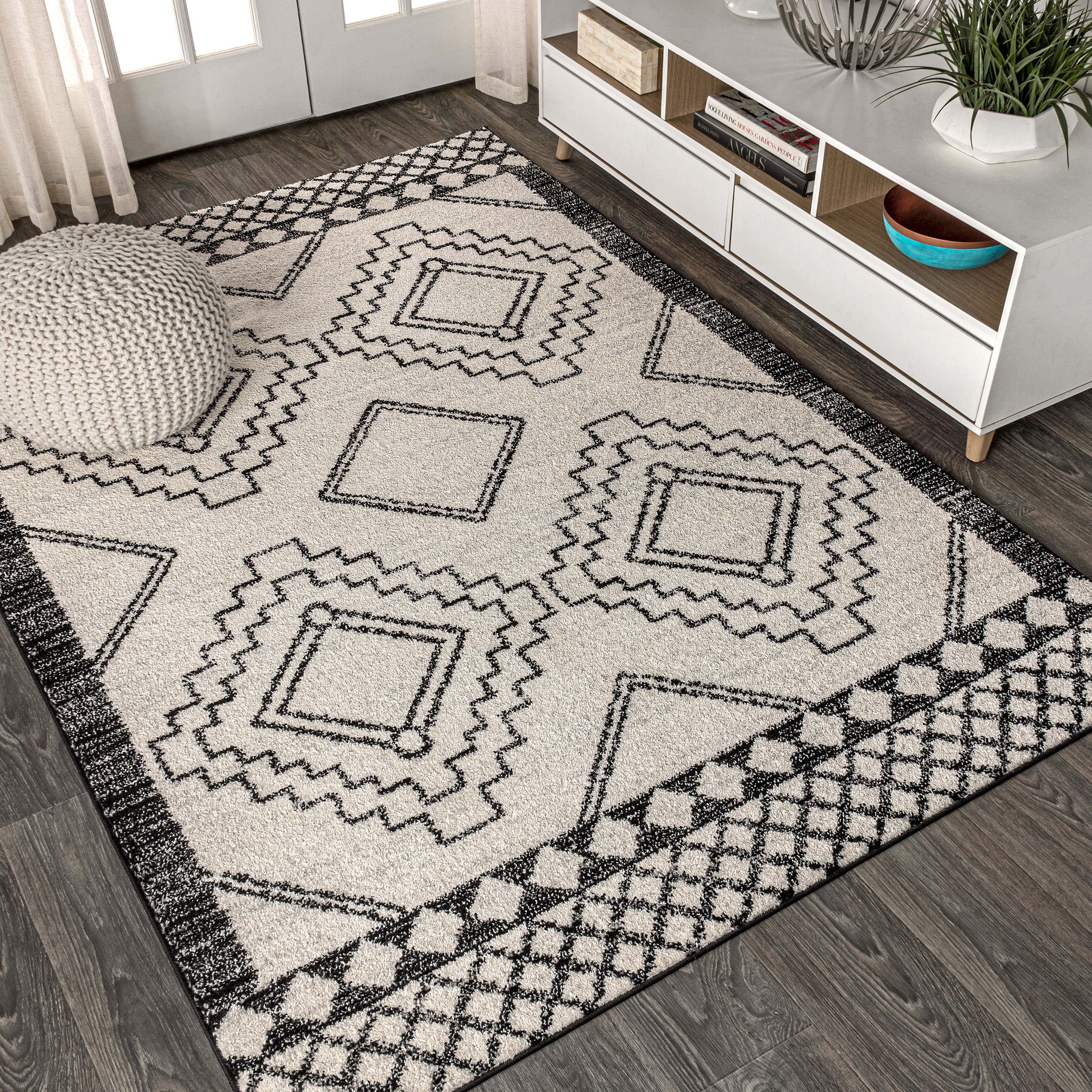 JONATHAN Y Moroccan HYPE 8 X 10 Cream/Black Indoor Geometric Bohemian ...