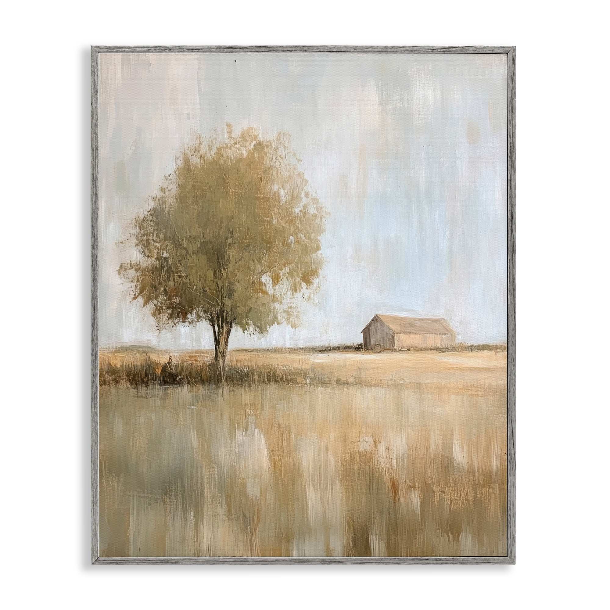 Stupell Industries BT-829-GFF-24X30 Distant Barn and Lone Tree Gray Framed Giclee Art By Petal Prints Design 24 x 30