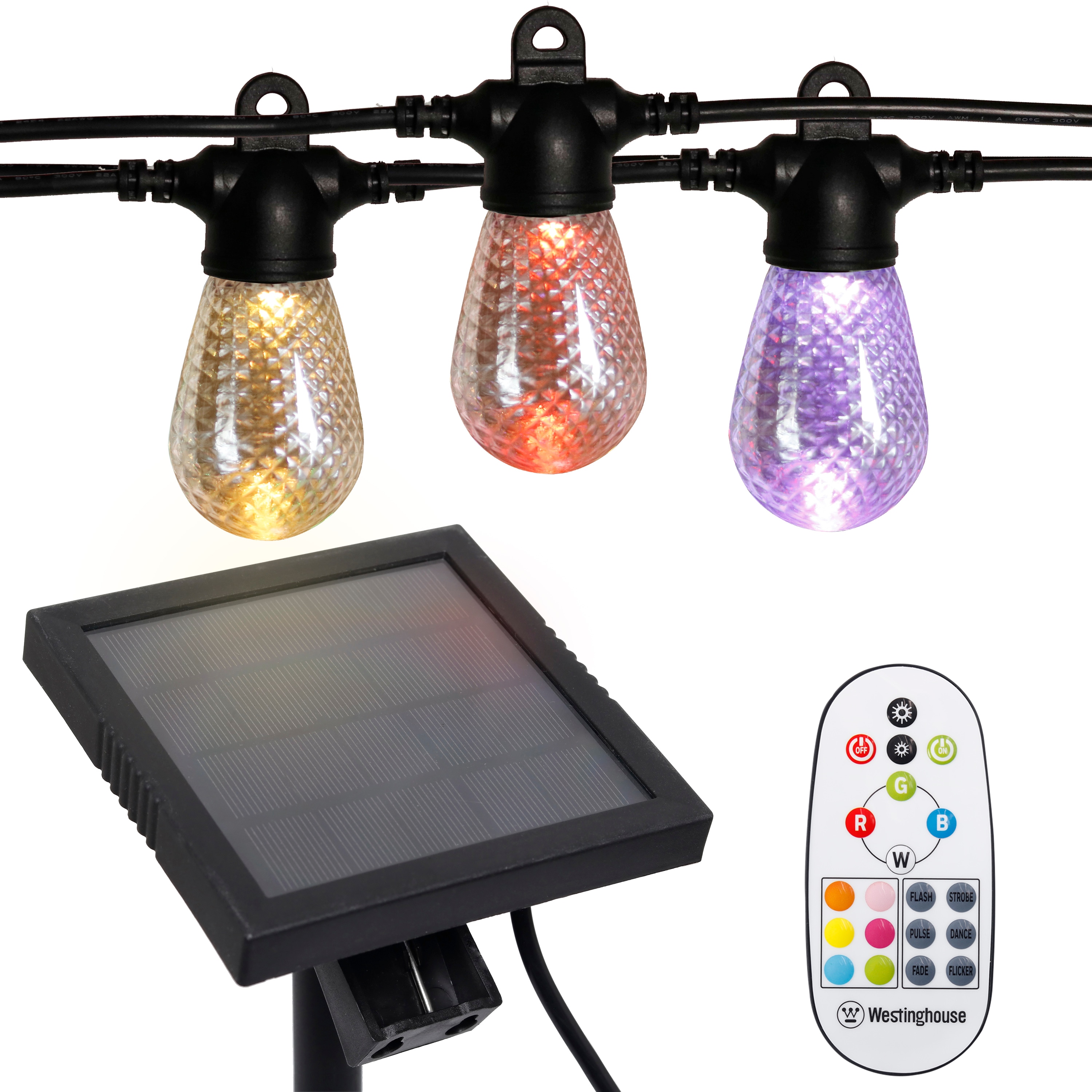 Westinghouse 48-ft Solar Color Changing/Black Outdoor String with 24 Color LED Globe Bulbs with Remote in the String Lights department at Lowes.com