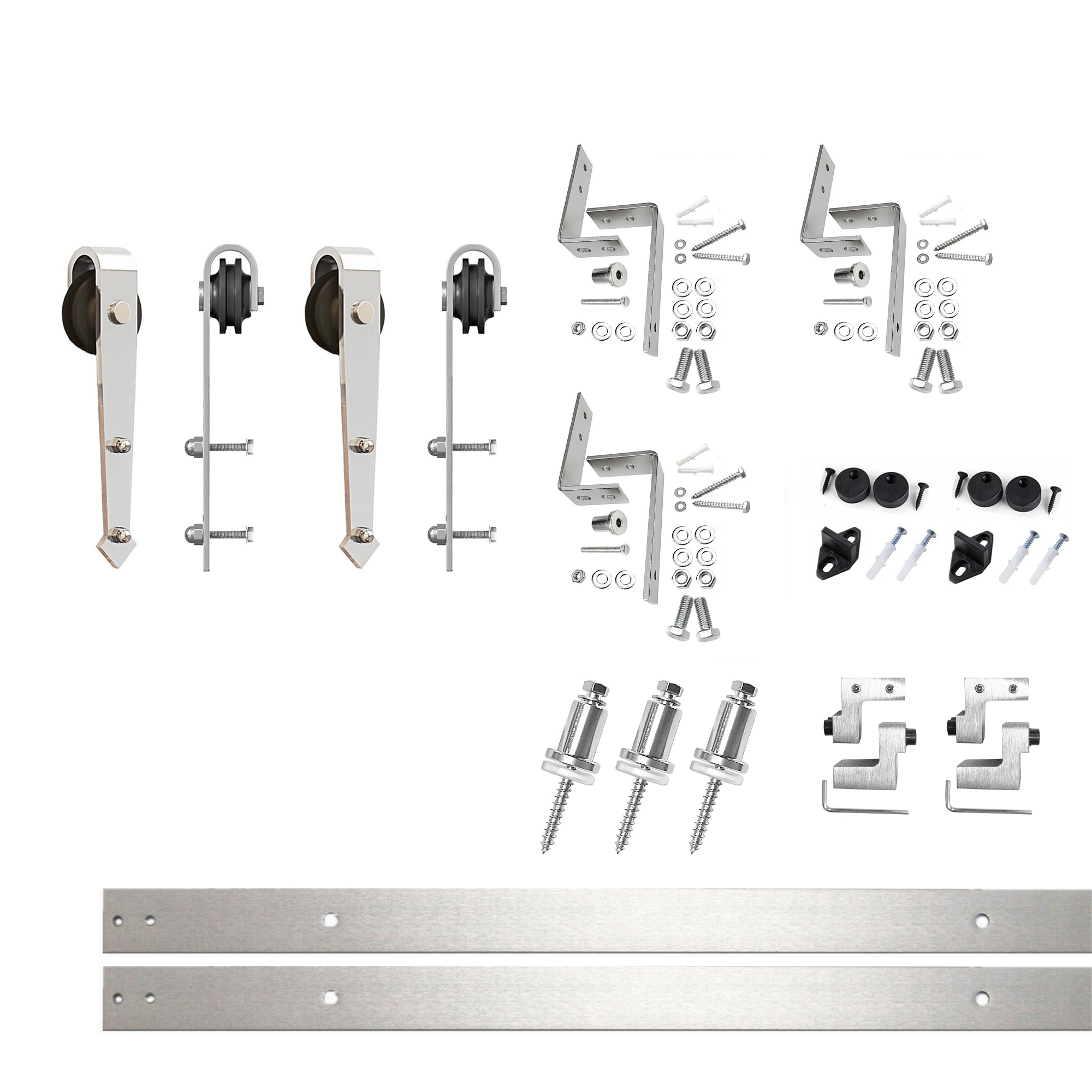 HOMACER JT3DNZ048C 48-in Brushed Brushed Nickel Indoor Arrow Double bypass Barn door hardware kit
