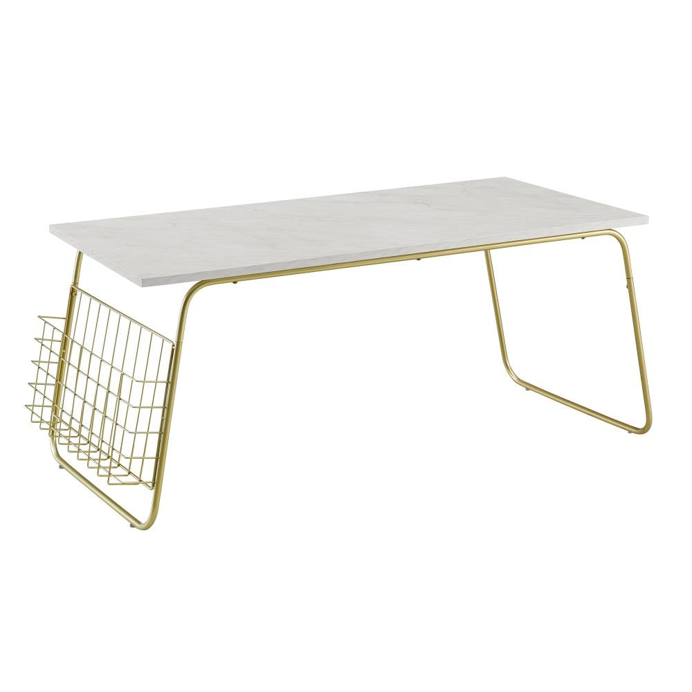 Walker Edison LWF40APRCTWM White Faux Marble Modern Coffee Table with Storage