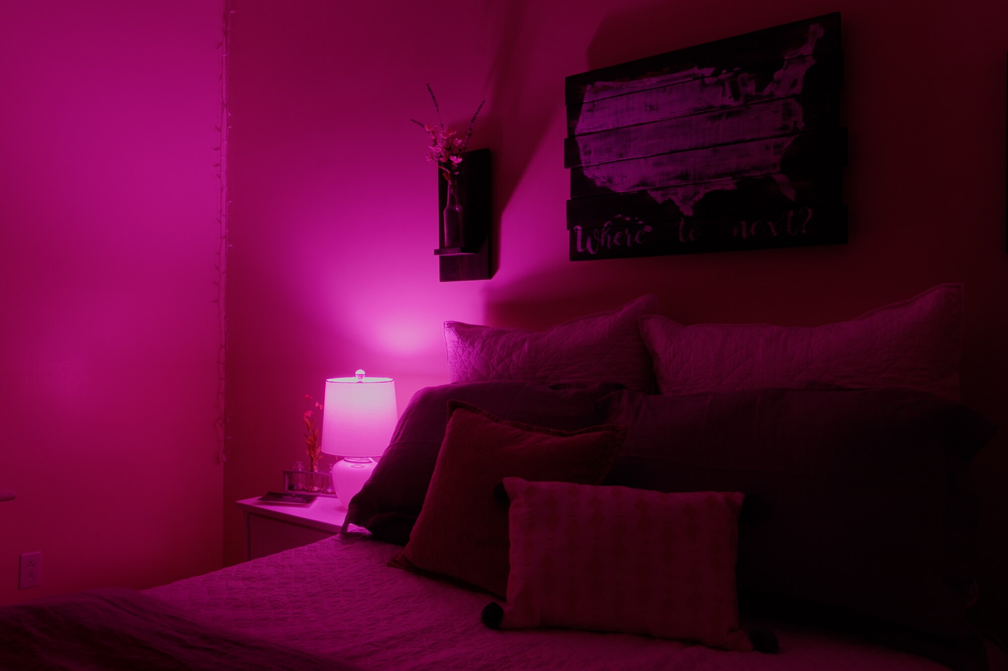 pink light in bedroom