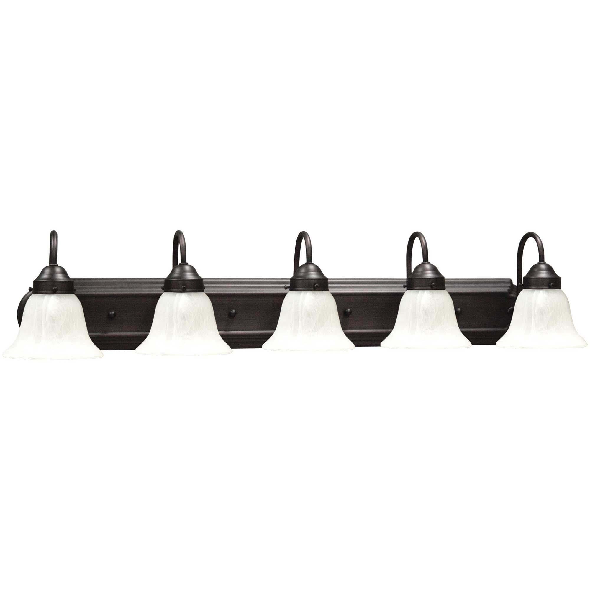 Minster Antique Bronze 5-Light Vanity Fixture with Alabaster Glass
