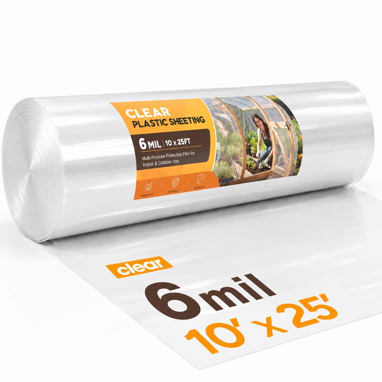 KHKFY  10 x 25 6 Mil Heavy Duty Clear Plastic Sheeting UV Resistant Tear Proof for Greenhouse Construction Painting Farm Floor Protection