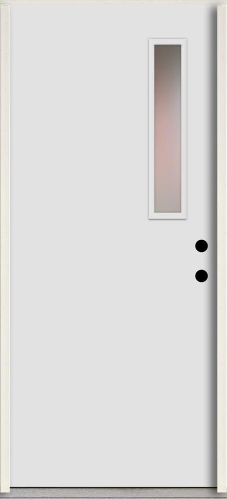 RELIABILT LO1063408 Spotlights 32-in x 80-in x 4-5/8-in Fiberglass 1/4 lite Left-hand inswing Arctic White Paint Painted Prehung Front Door Insulating core
