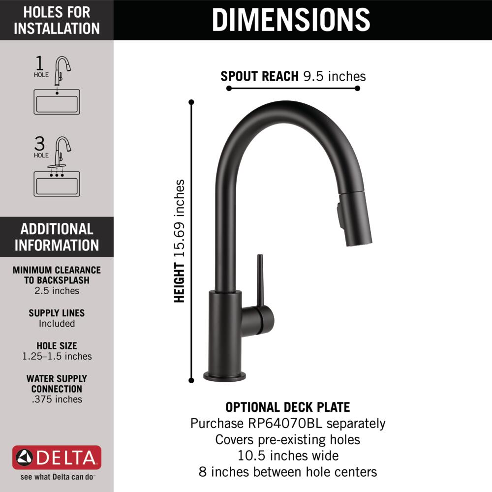 Delta Trinsic Matte Black Single Handle Deck-mount Pull-down Kitchen Faucet with Sprayer