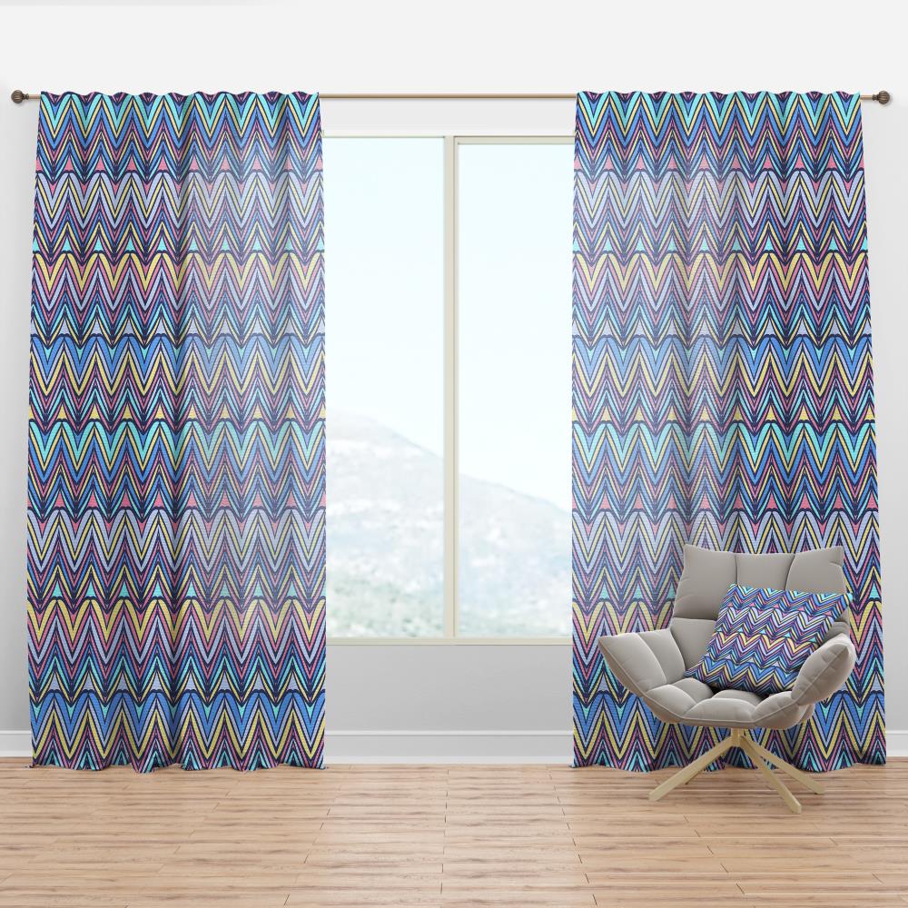 Designart CTN18828-52-108 108-Inches Blue Geometric Room darkening Thermal lined Rod pocket Single curtain panel
