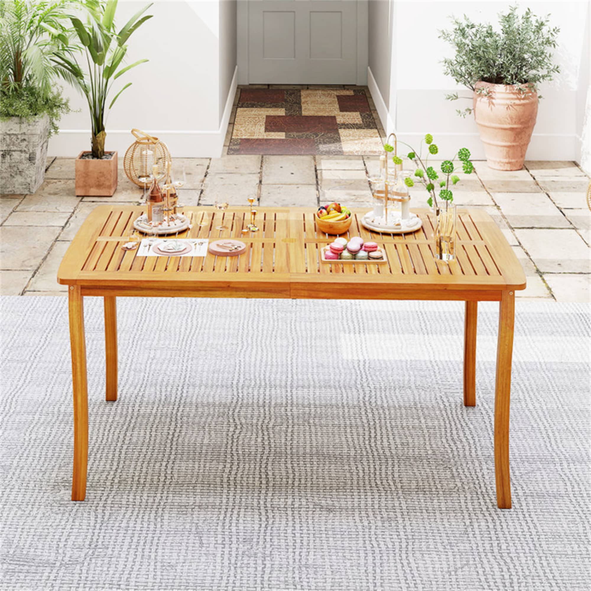 BABOOM - Outdoor Dining Table with Umbrella Hole Farmhouse Bistro Rectangle Outdoor Dining Table ...