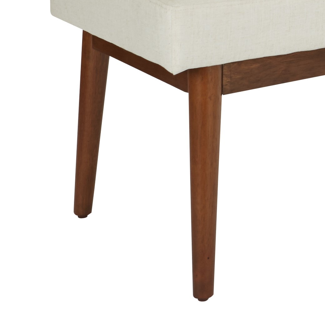 Mid-Century Linen Fabric Storage Bench with Coffee Finished Legs