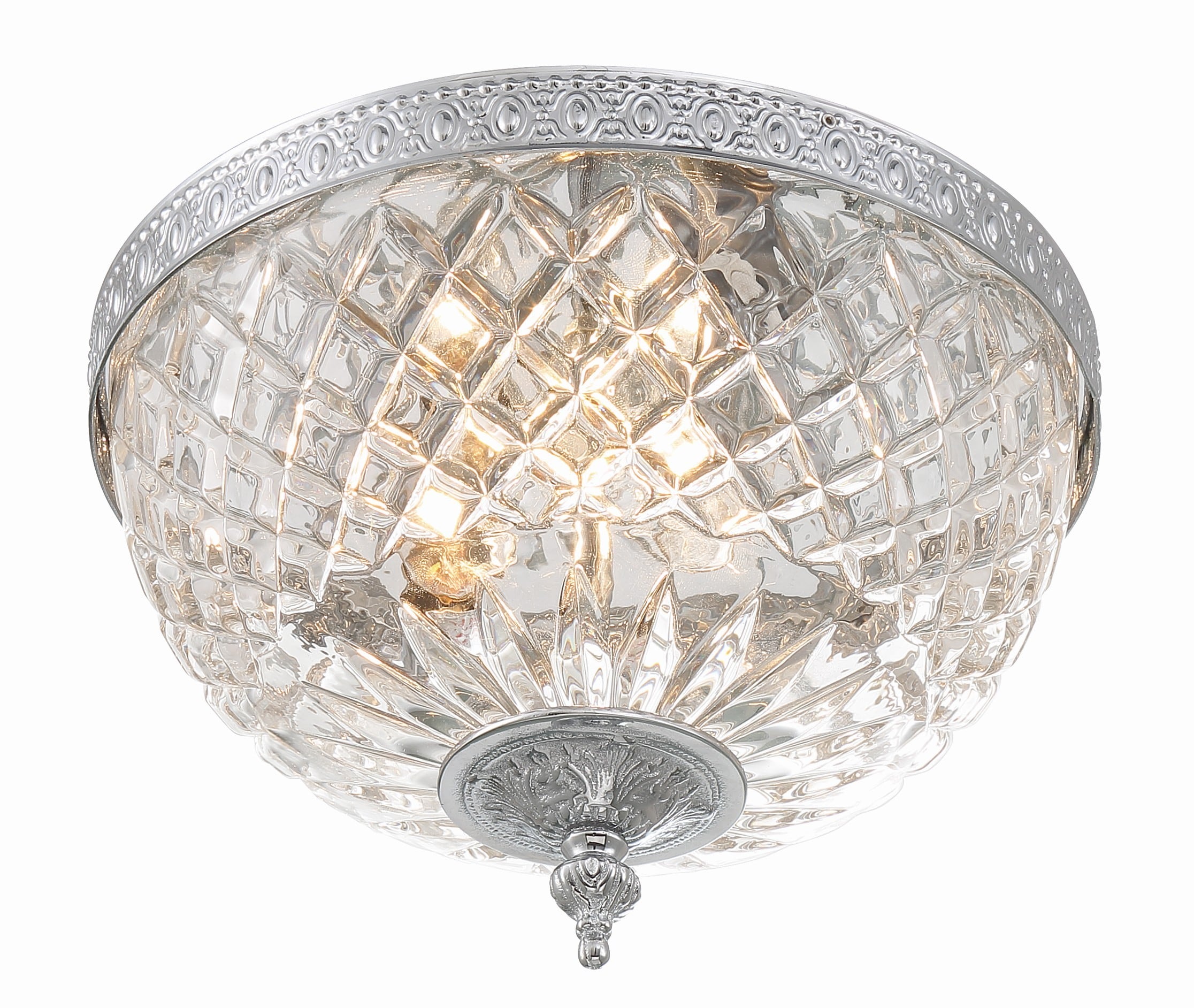 Chrome Crystal Bowl 2-Light Incandescent Flush Mount