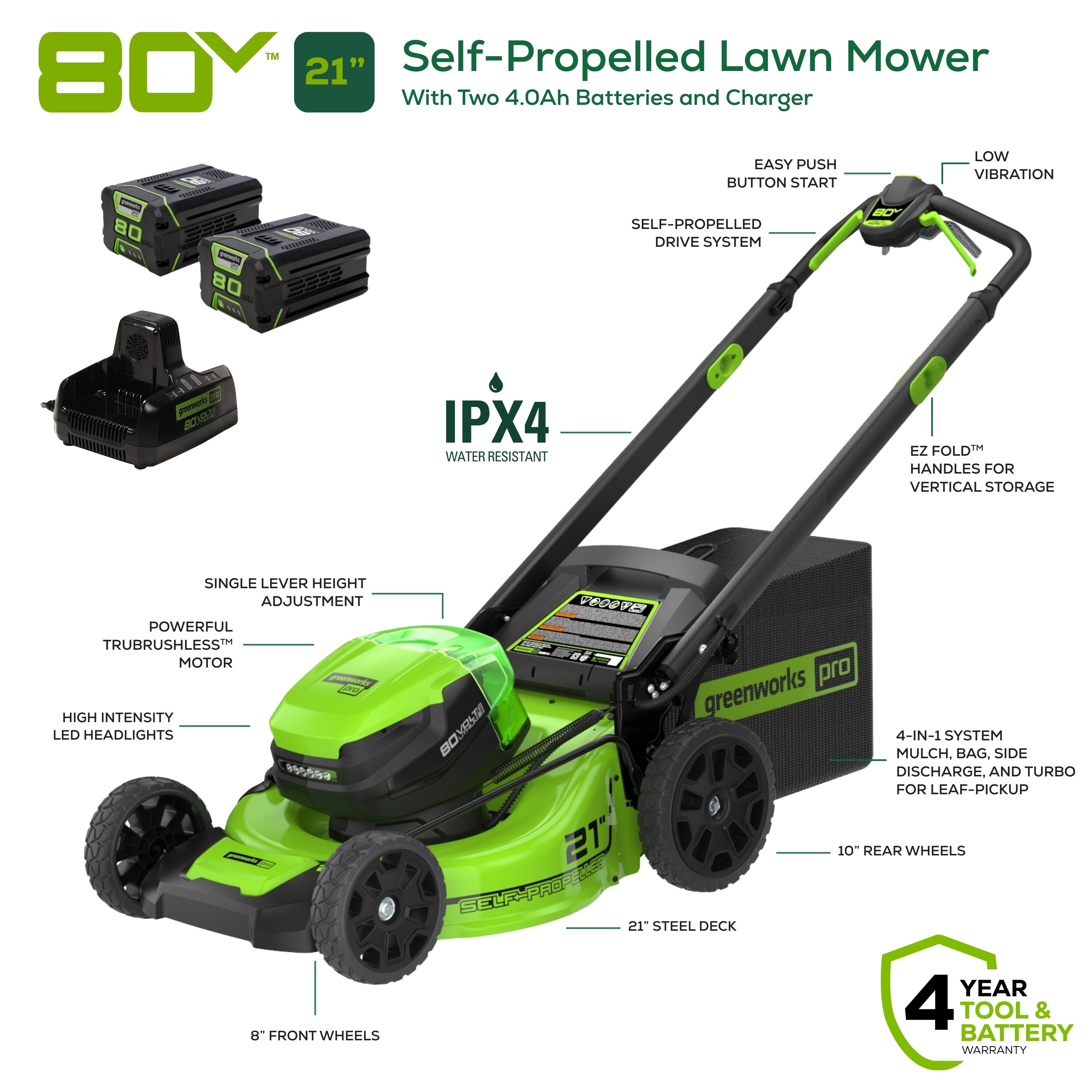 POWERWORKS 60V 21 Inch Cordless Lawn Mower Brushless Motor, Battery and  Charger Not Included