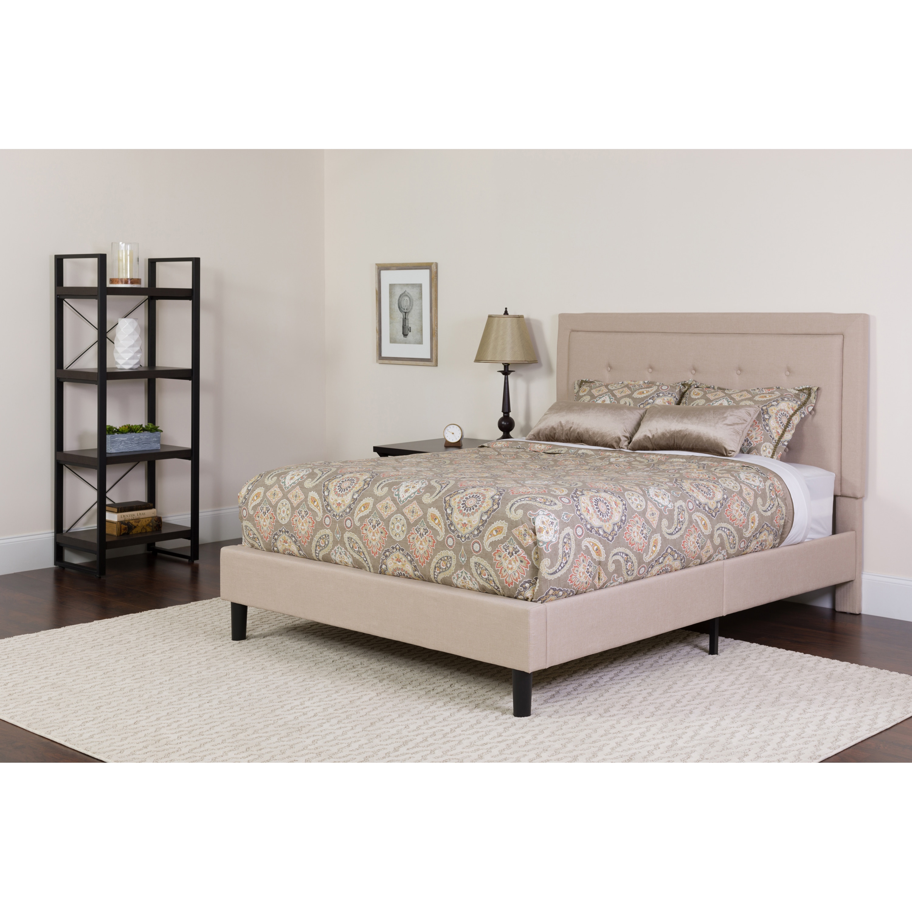 Flash Furniture 889142257509 Roxbury Beige Full Upholstered Platform Bed