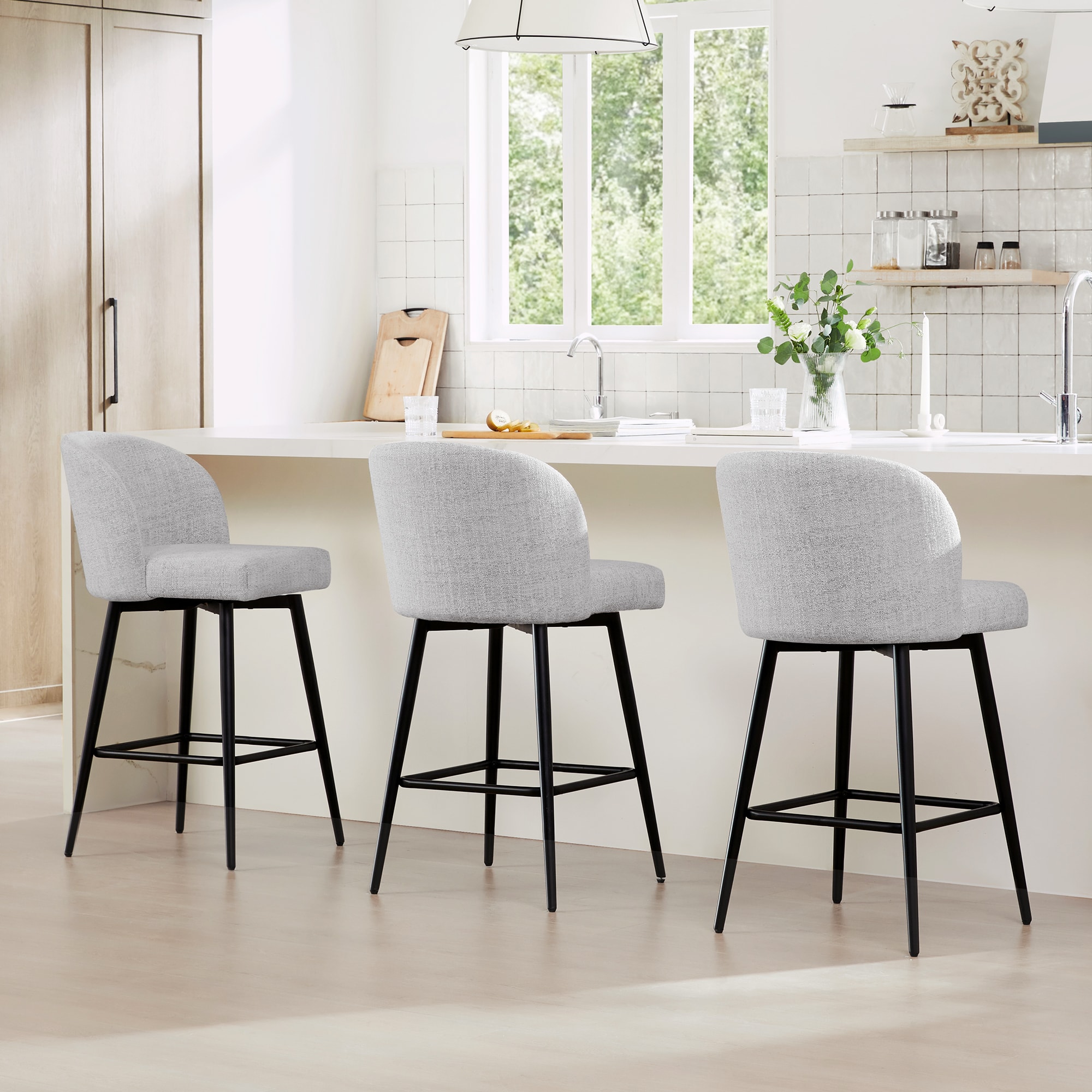 Circle 55 3-LWSY2001-A303 3 -Set White (Multi-Colored) 26-in H Counter height Bucket seat Upholstered Swivel Metal Bar Stool and Back