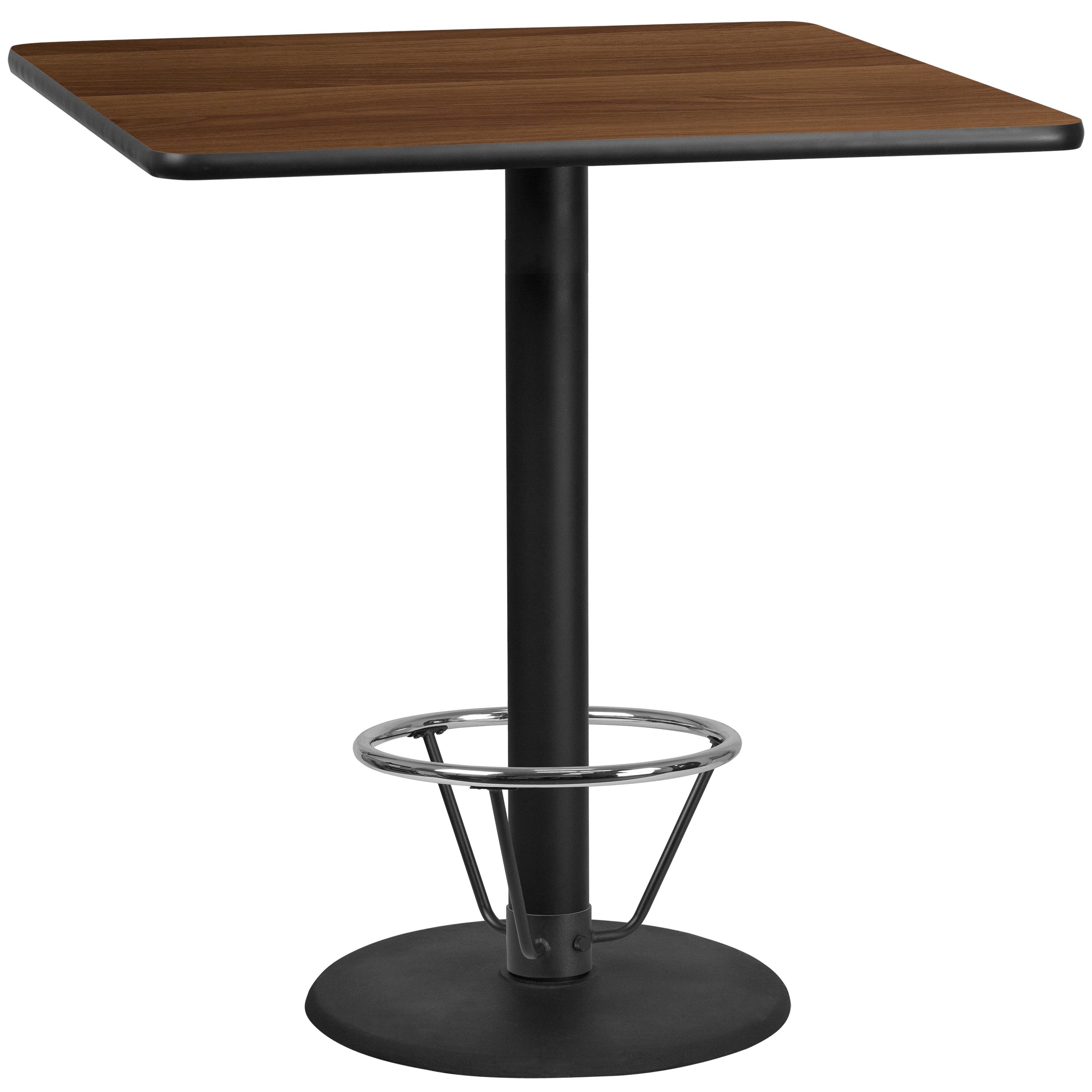 Flash Furniture 889142218647 Walnut Contemporary/Modern Bar Table, Wood veneer with Black Metal Pedestal Base 42-in L x 43.13-in H