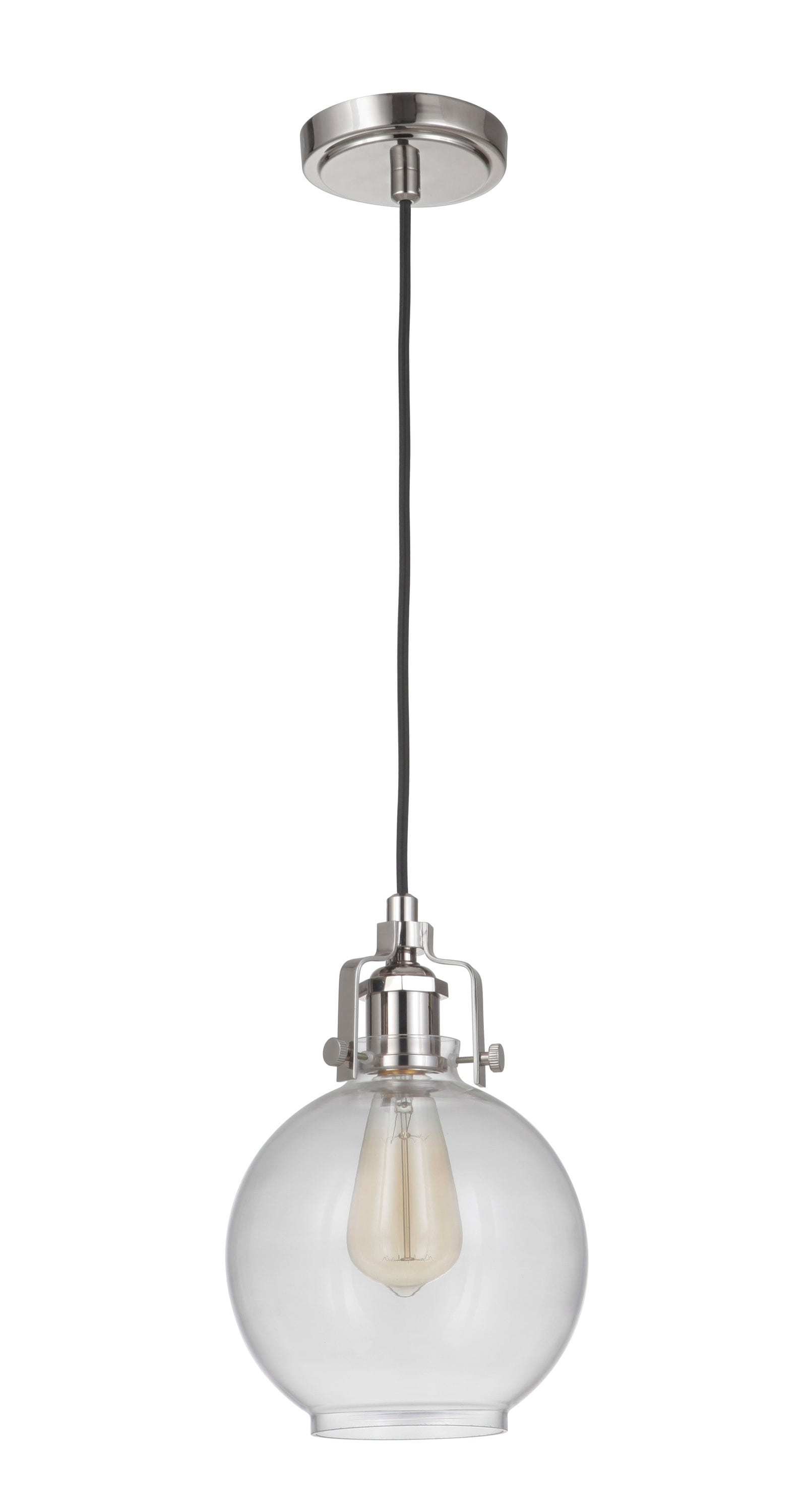 Craftmade P830PLN1-C State House 1 -Light Polished nickel Transitional Clear glass Bell Medium Hanging Pendant light