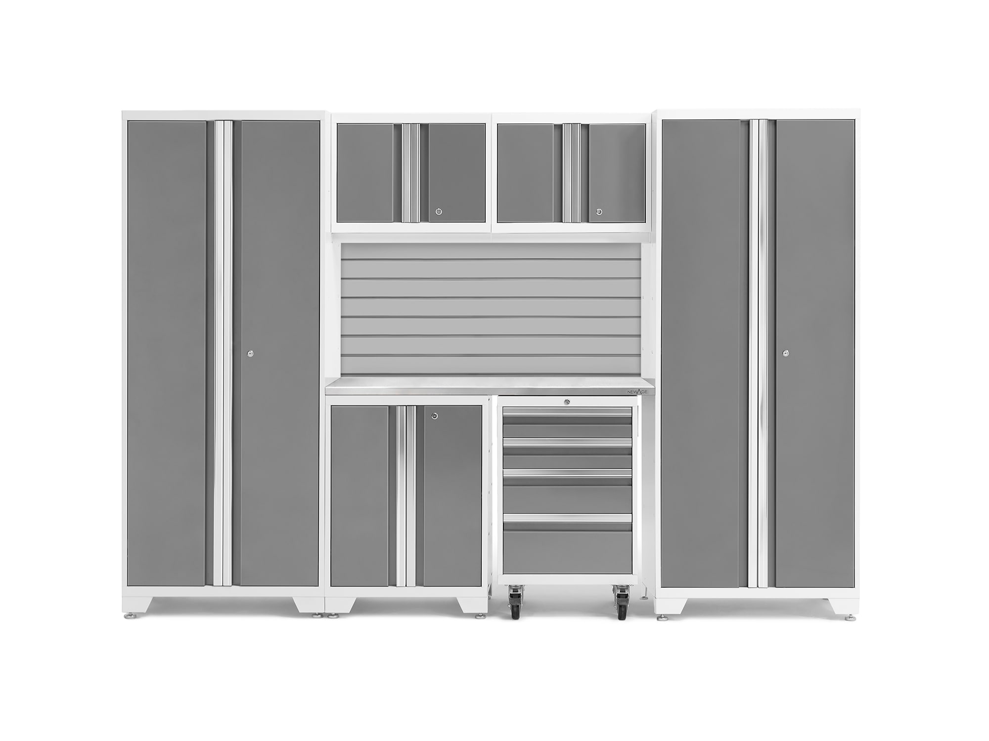 NewAge Products 54875 108-in W x 76.75-in H x 18-in D 6 -Cabinets Steel Platinum Garage Storage System