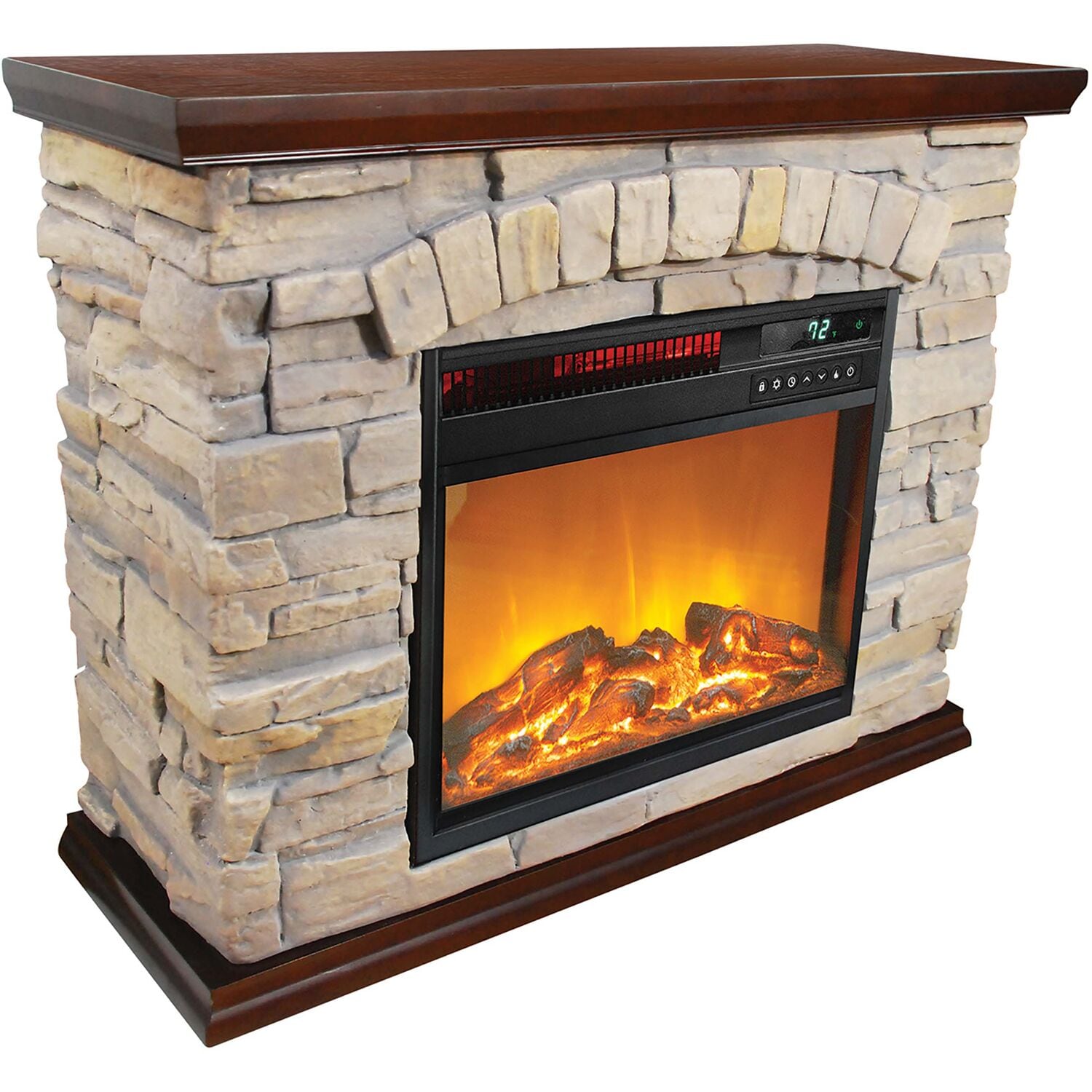 Lifesmart 31.3in W Mahogany/Black Infrared Quartz Electric Fireplace