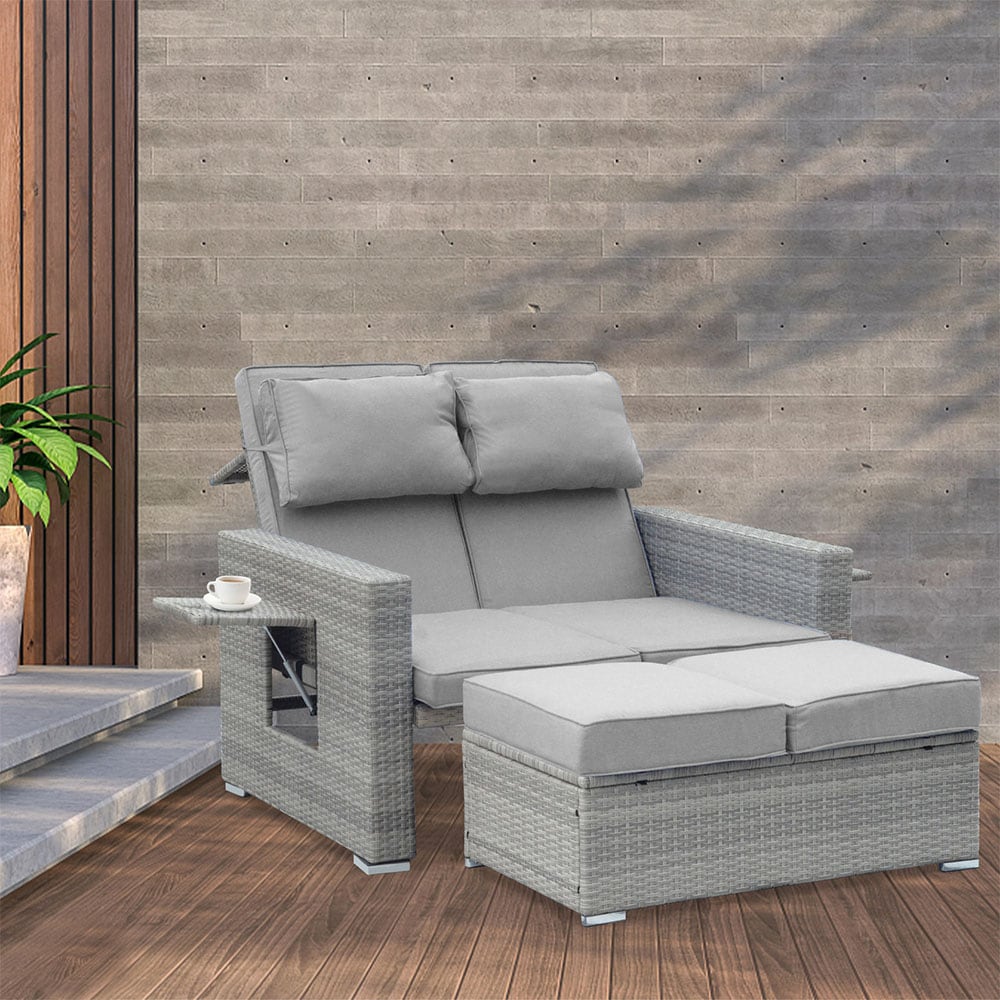 Runesay RCHAIR-08 Outdoor Loveseat with Blue Cushions and