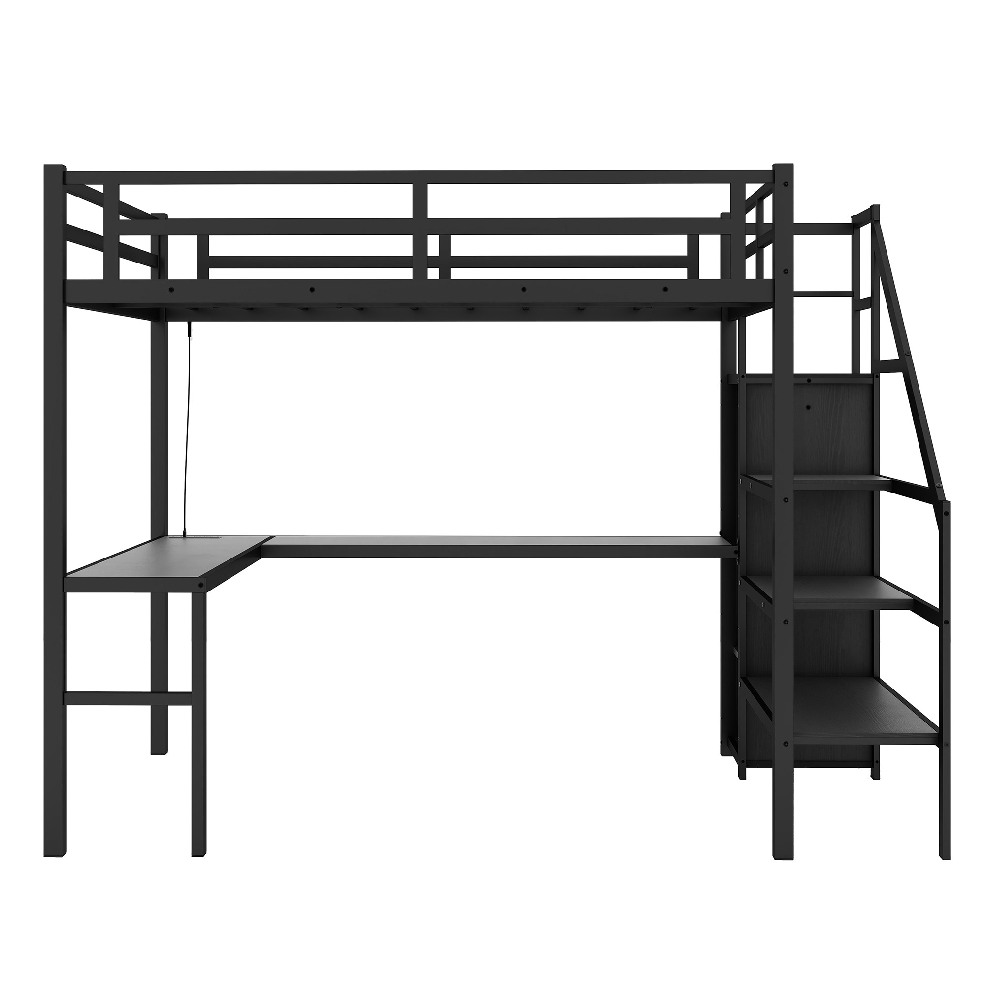 Horizons Prime Twin XL Black Metal Loft Bed with L-shaped Desk and