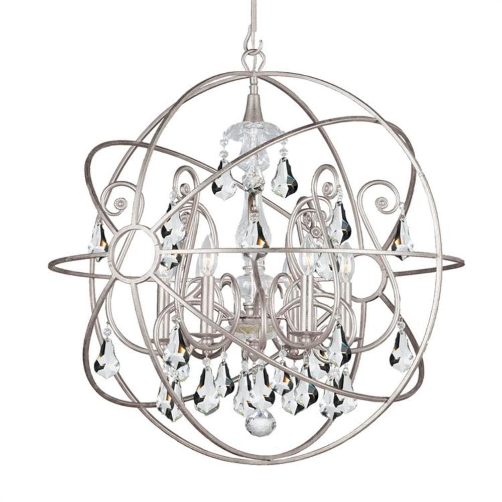 Crystorama 9028-OS-CL-MWP is 6-Light Brushed Steel Transitional Damp Rated Chandelier
