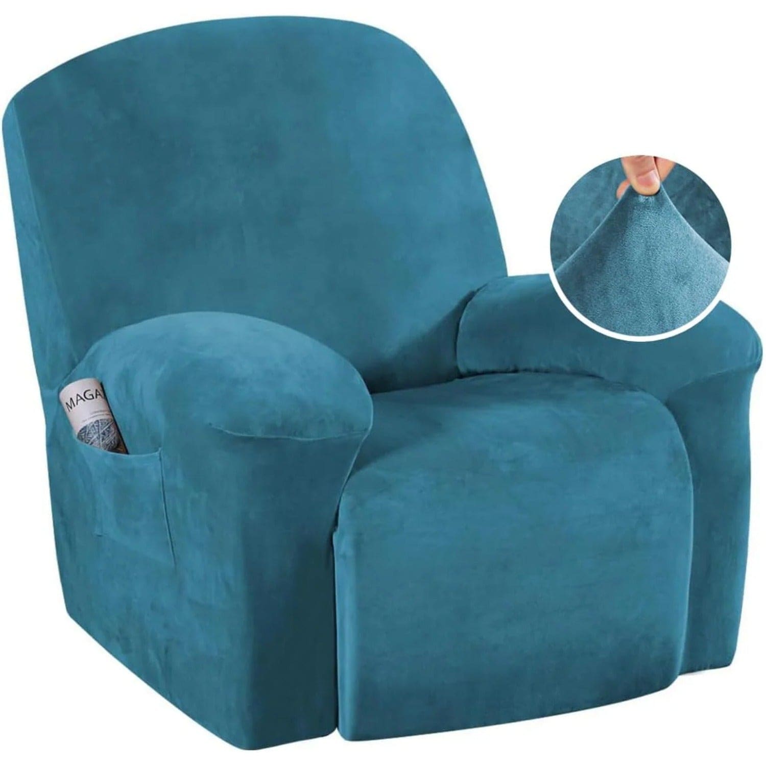 H.Versailtex  Velvet Plush 1Piece Recliner Cover Soft Thick Luxury Slipcover for Large Recliners Fits Back Circumference 7888 Inches and Seat Width 2433 Inches Peacock Blue