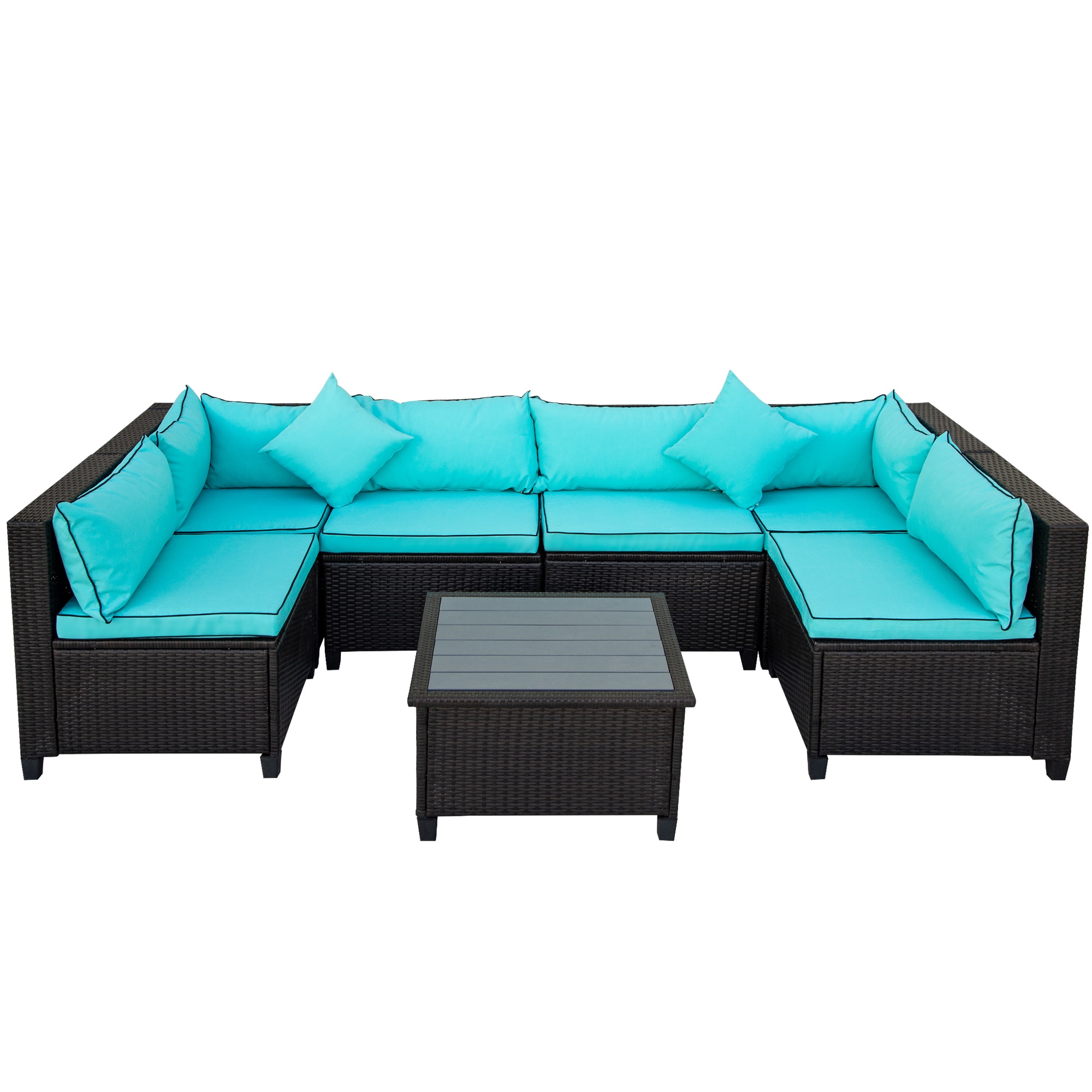 Clihome SL-111WY-CA 7 -Piece Rattan Patio Sofa Conversation Set with Blue Cushions