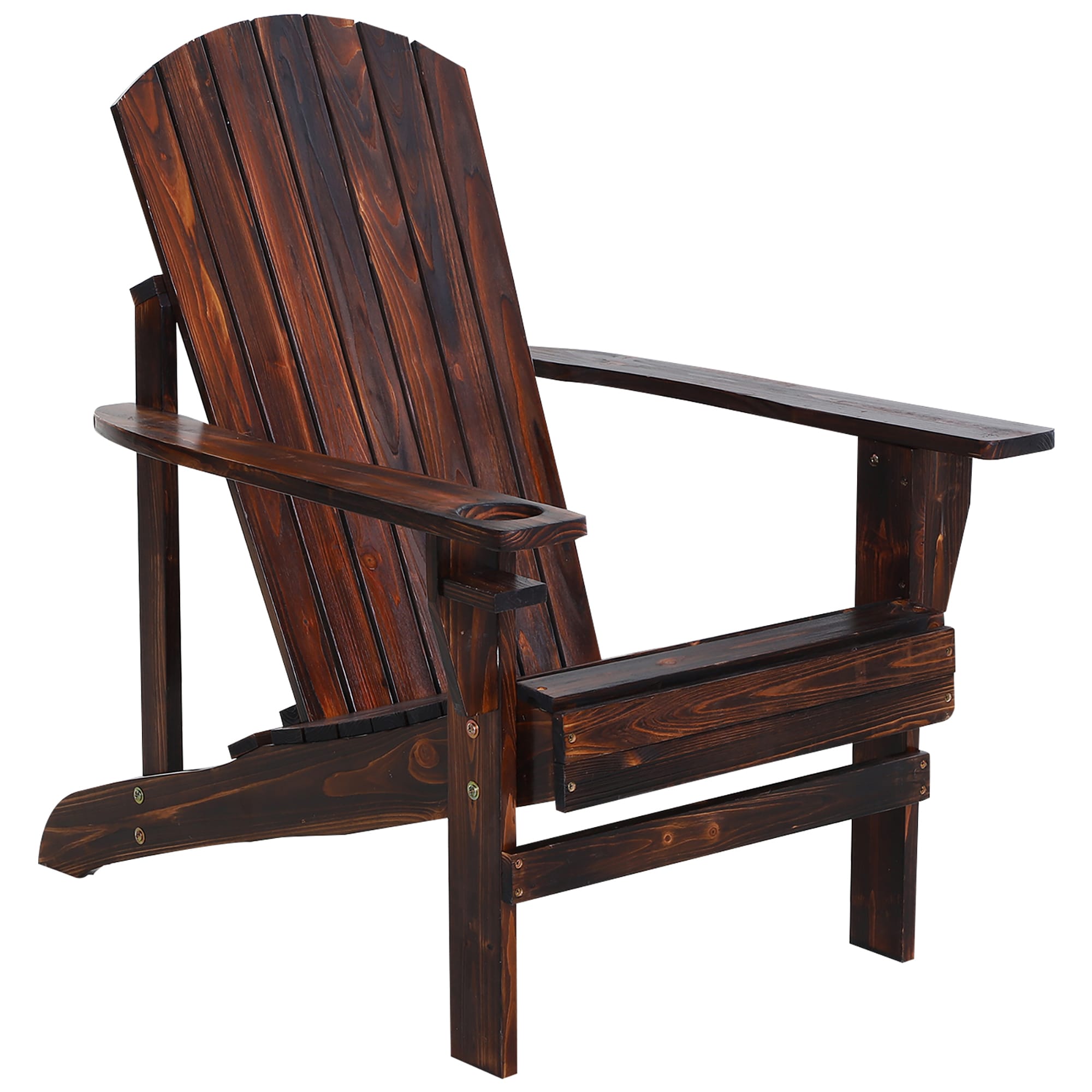 ToolCat PG2-152-PT Black Brown Wood Frame Stationary Adirondack Chair with Slat Seat