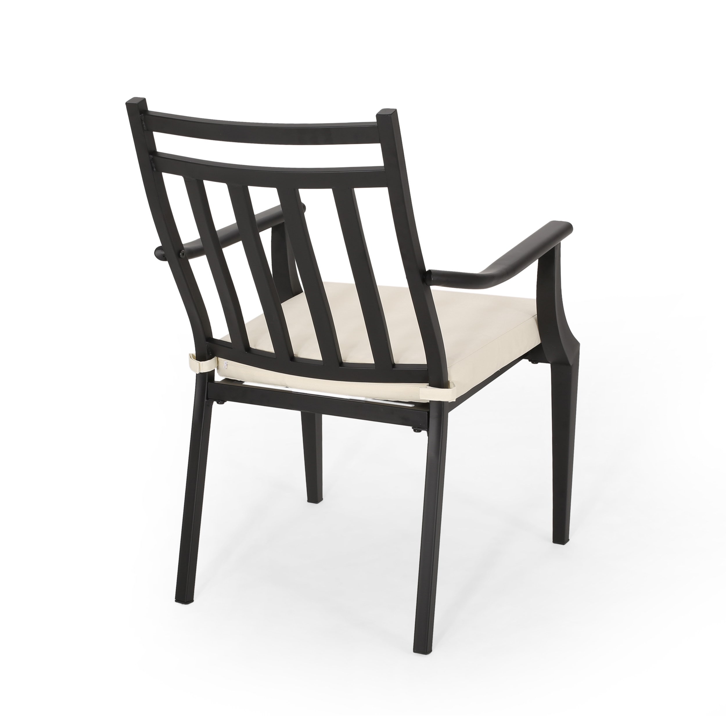 Matte Black and Beige Iron 3-Piece Outdoor Bistro Set with Cushions