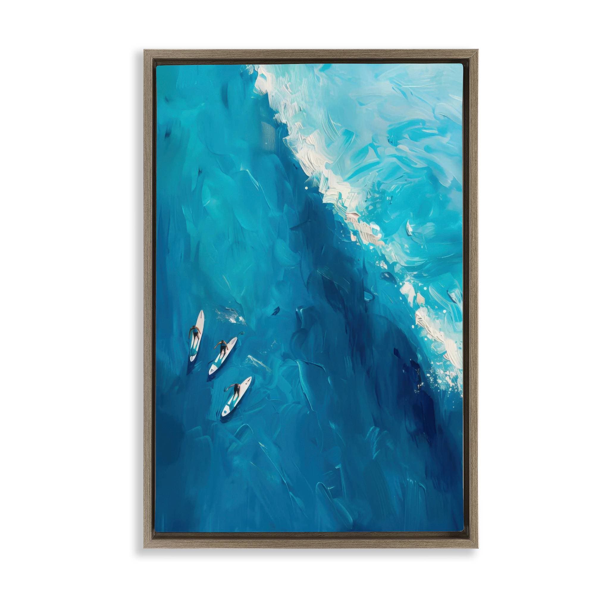 Stupell Industries BT-723-FFE-16X24 Surfers and  Wave Aerial View Floating Frame design by LSR Design Studio