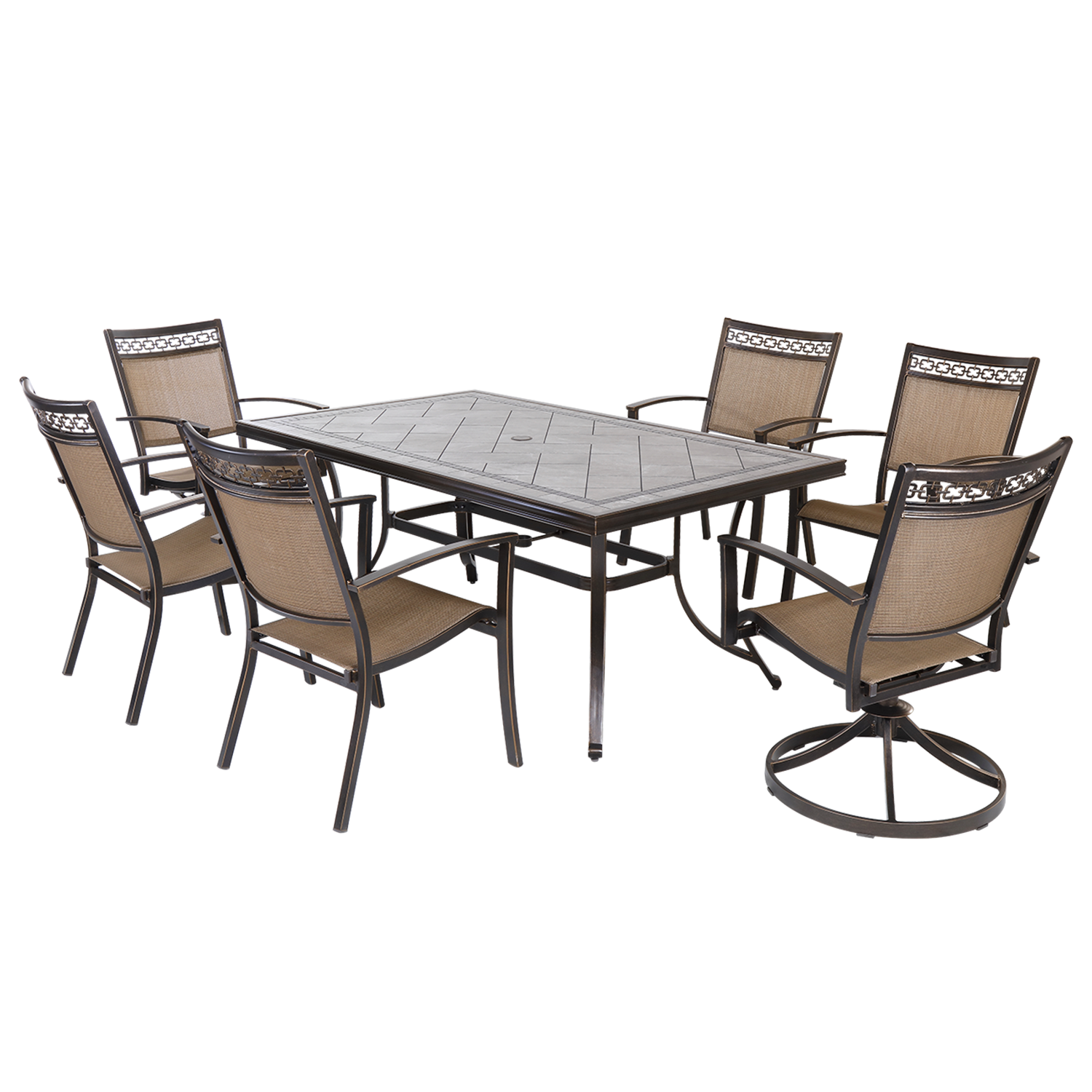 Mondawe 7-Piece Bronze Patio Dining Set Aluminum Rectangle Table with 6 ...