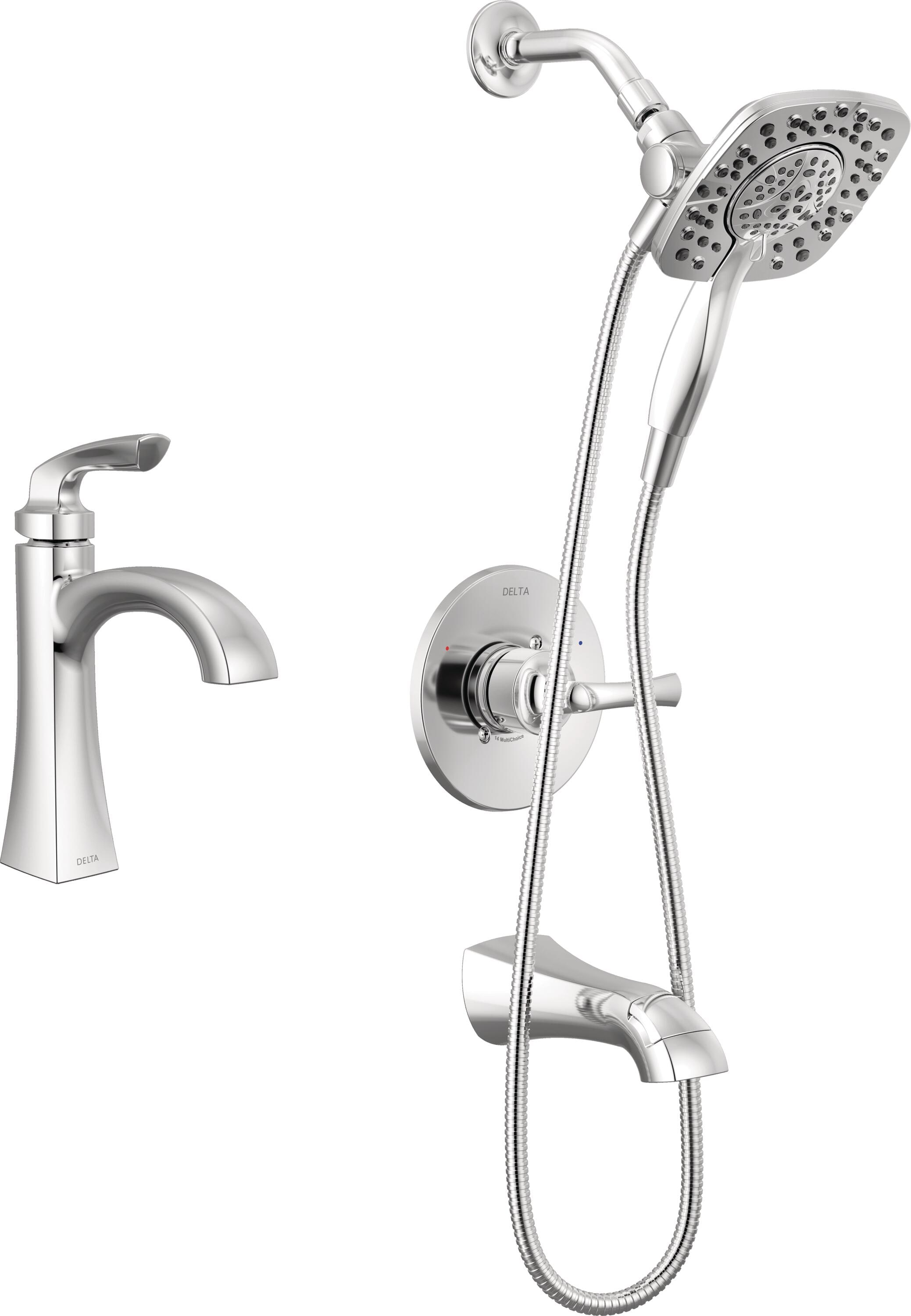 Lacey 1-Handle Chrome Bathroom Sink Faucet with 14 Series Lacey Chrome Bathtub Shower Faucet