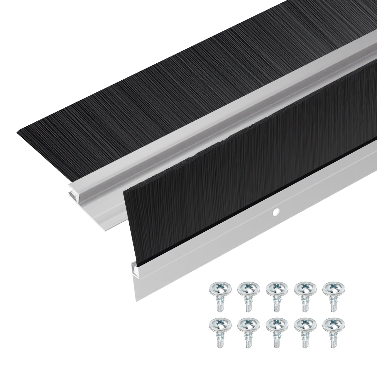 Unique Bargains Door Brush Bottom Sweep-2pcs Weather Stripping with 1.58 Inch Black Nylon Brush Fits for Exterior Doors and Industrial Use-1.1 Inch Wide x 35.46 Inch Long Aluminum Alloy Base-Silver #S26011900UX4735