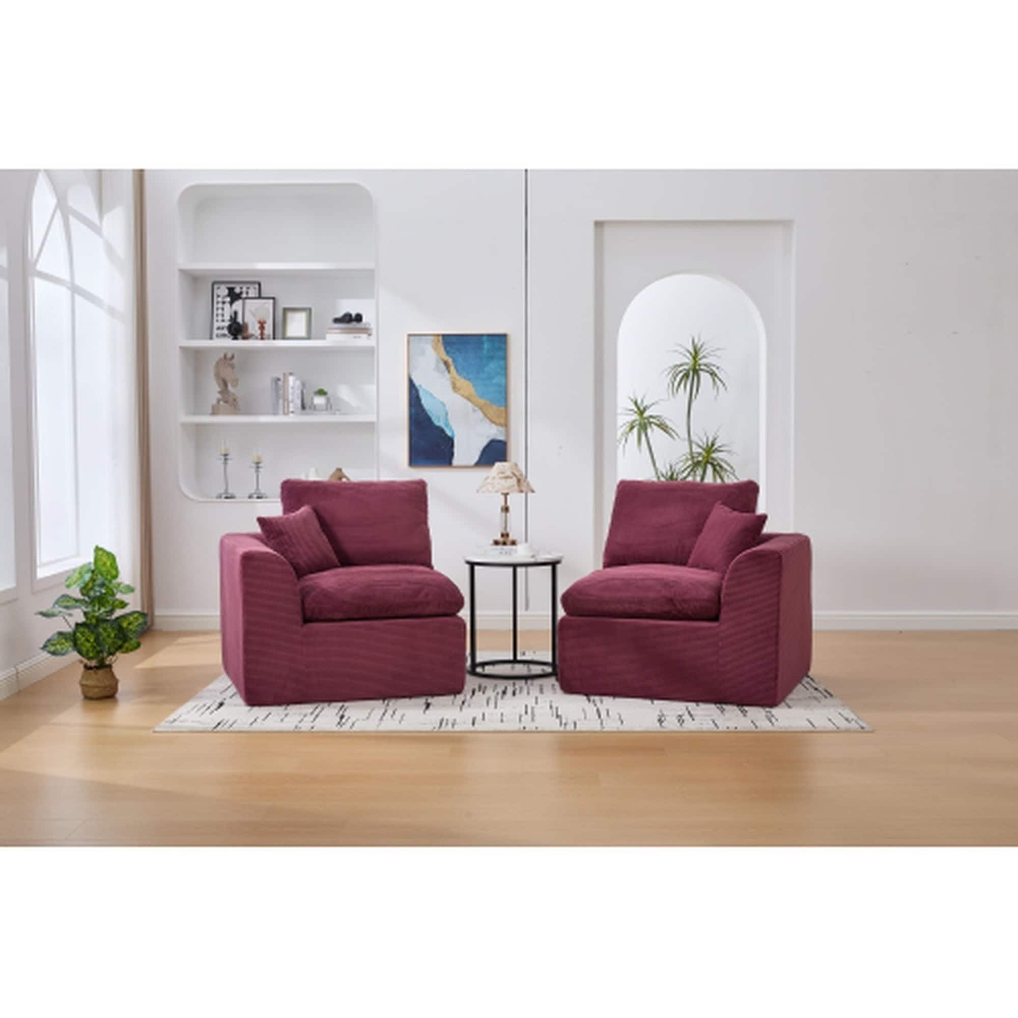 UOI - 80 inch x 40 inch x 33 inch Wine Red Corduroy Modular Sectional Sofa Cloud Couch with Remov...