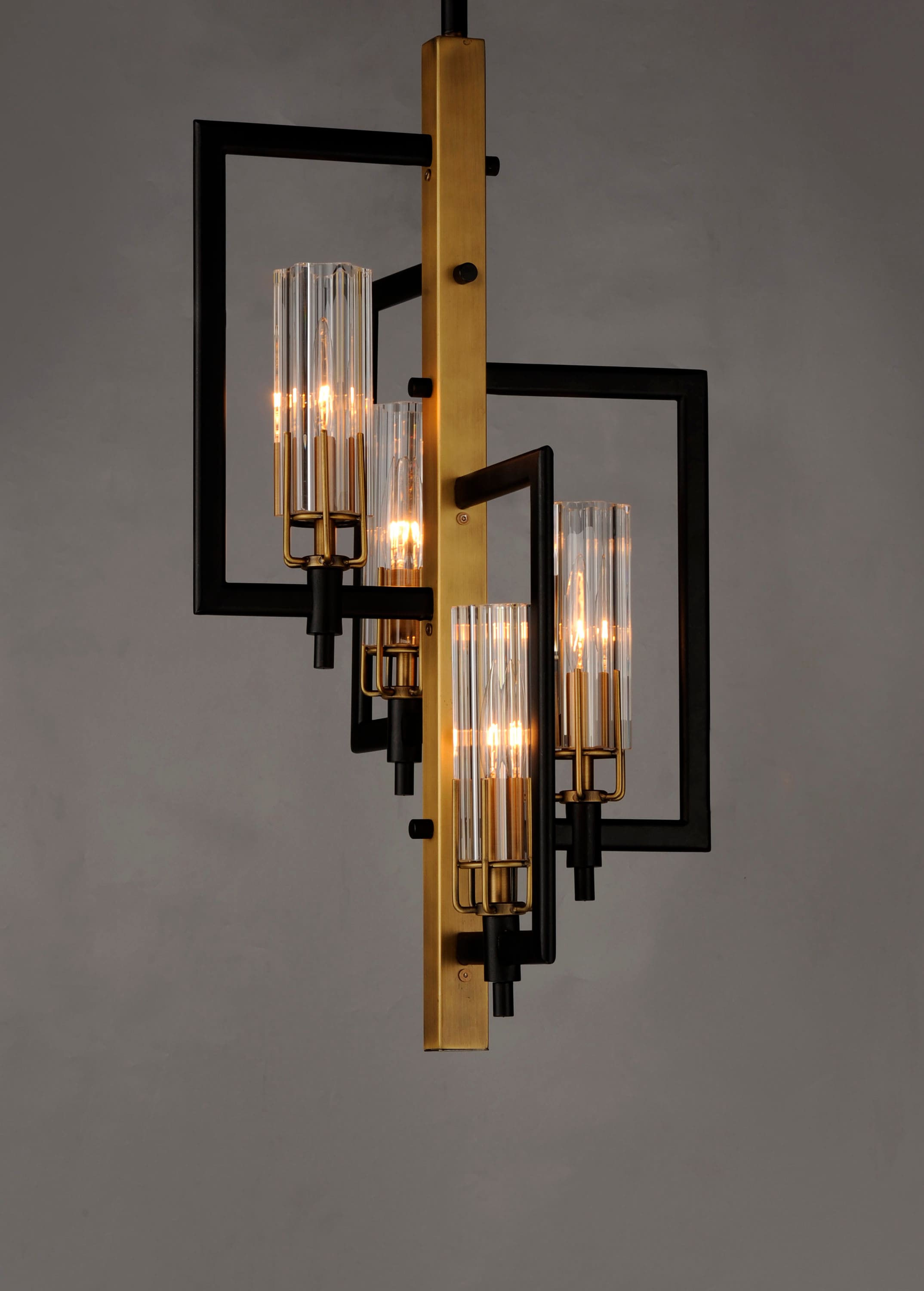 Elegant Black and Antique Brass 4-Light Pendant with Clear Glass Shades