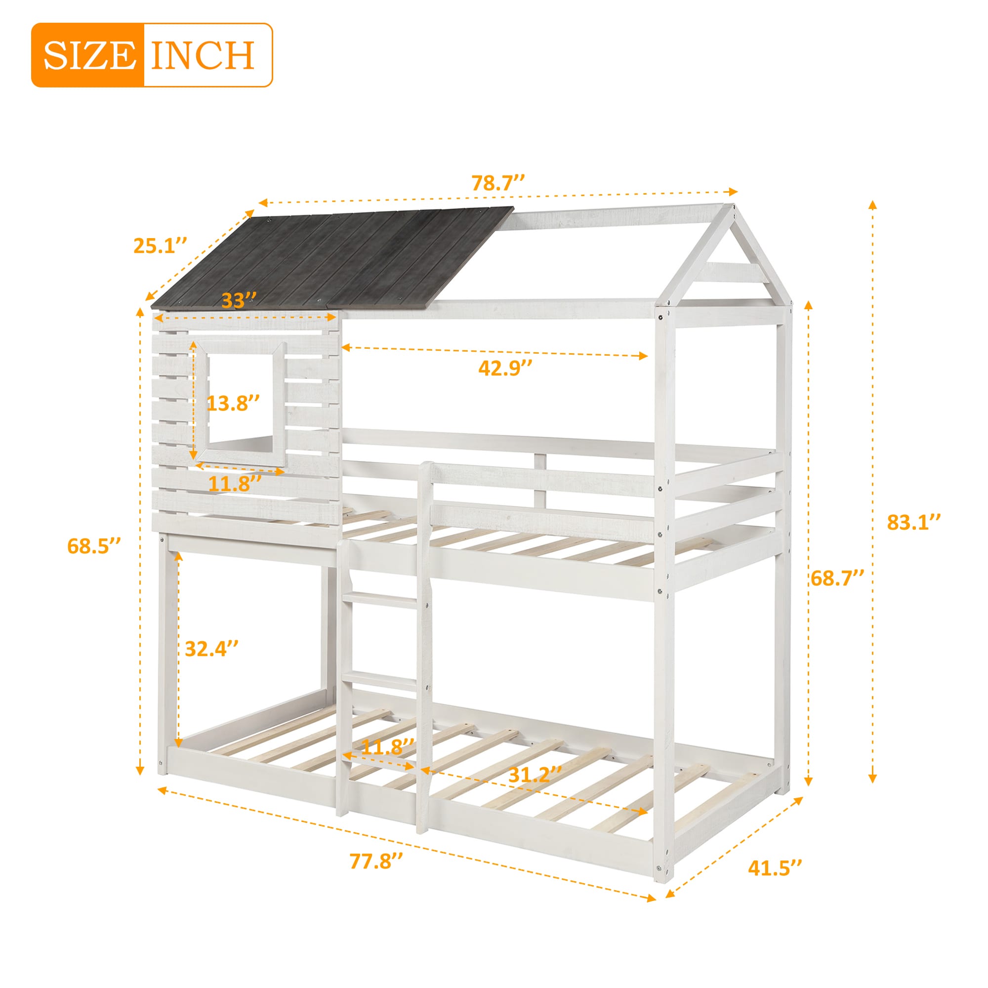 CASAINC Bunk bed Antique White Twin Over Twin Bunk Bed in the Bunk Beds ...