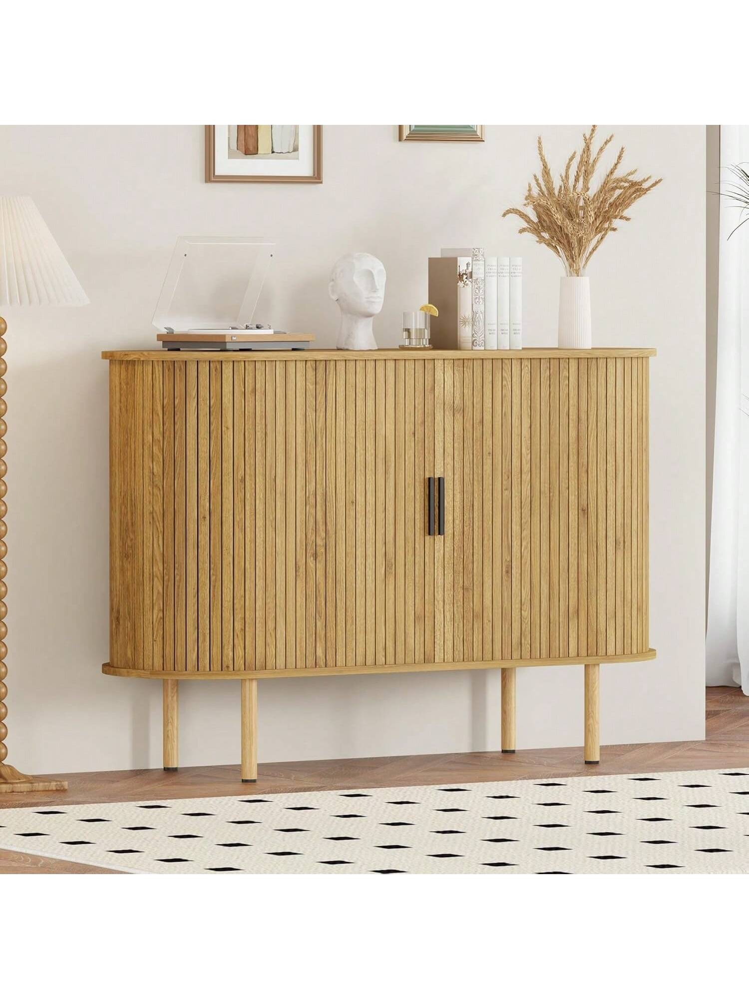 Qeetex BY-PHK-33J8BJY9 Home Sideboard Buffet Cabinet With Storage 47inch Mid Century Modern Accent Cabinet Sliding Door Entryway Small Storage Cabinets For Kitchen Living Room Entryway